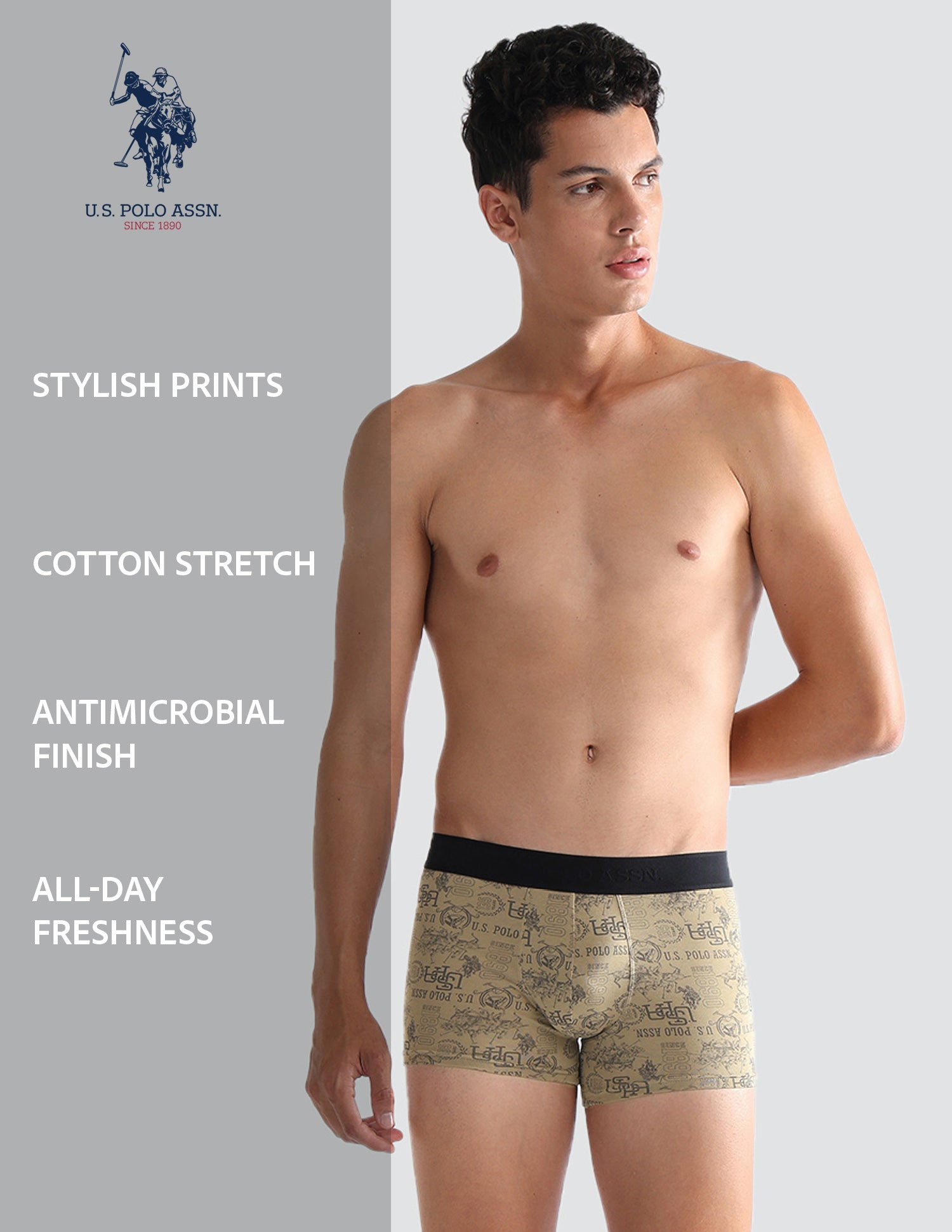 Brand Printed OET16 Trunks - Pack Of 2 Black and Lemon Pepper - U.S. POLO ASSN. | Large