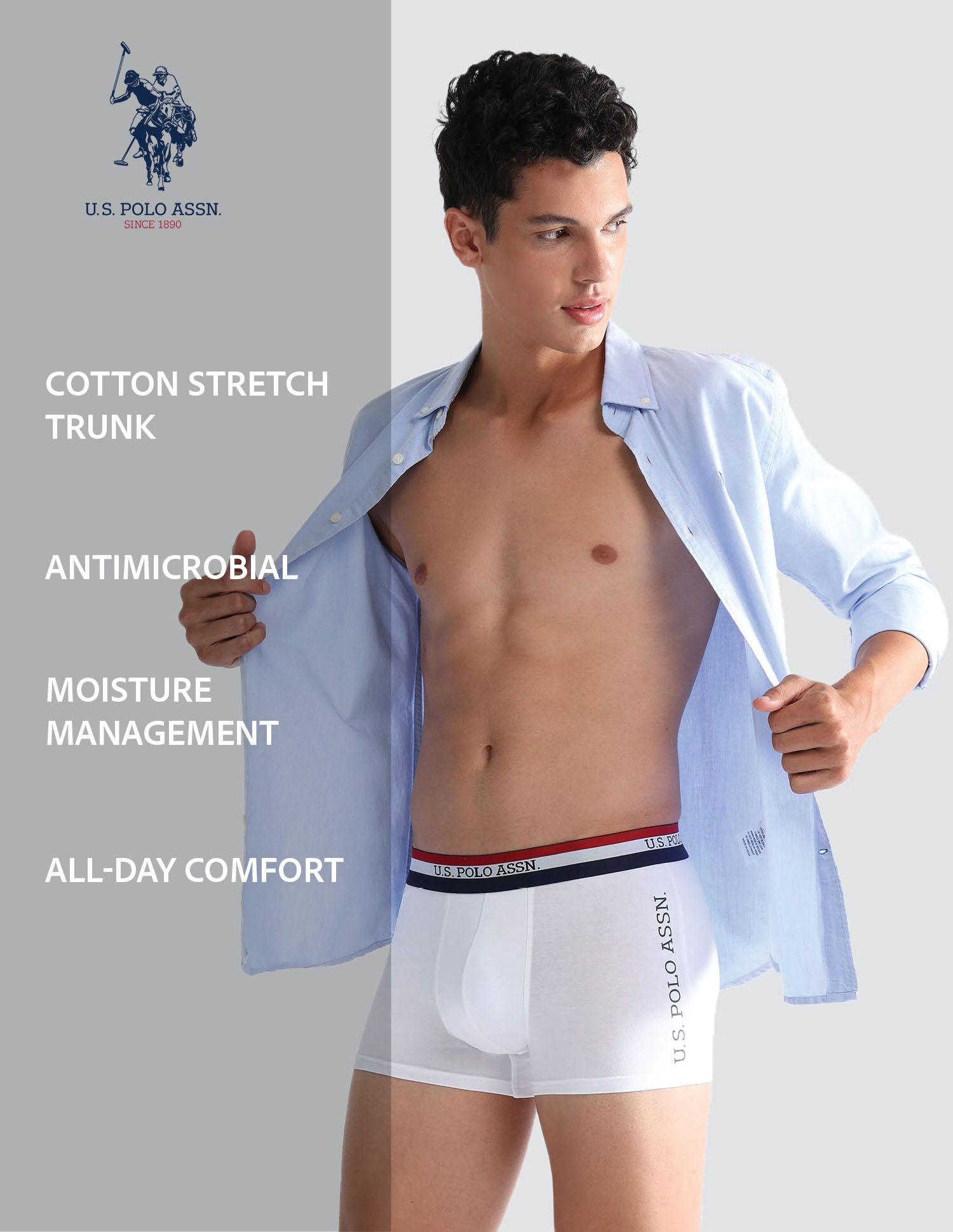 Solid Antibacterial ET002 Trunks - Pack Of 2 White and Navy - U.S. POLO ASSN. | Large