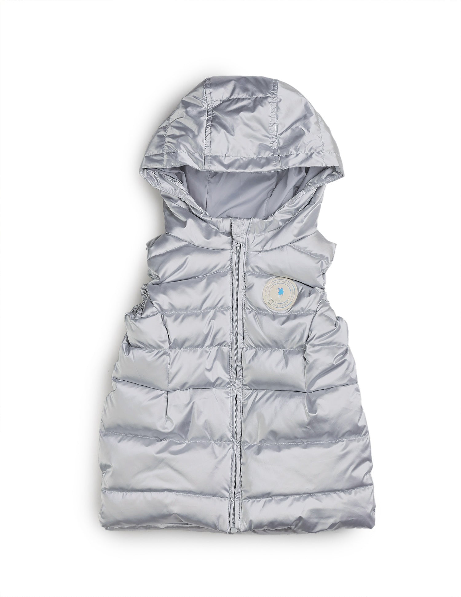 Girls Hooded Puffer Gilet Jacket Silver - U.S. POLO ASSN. | Large