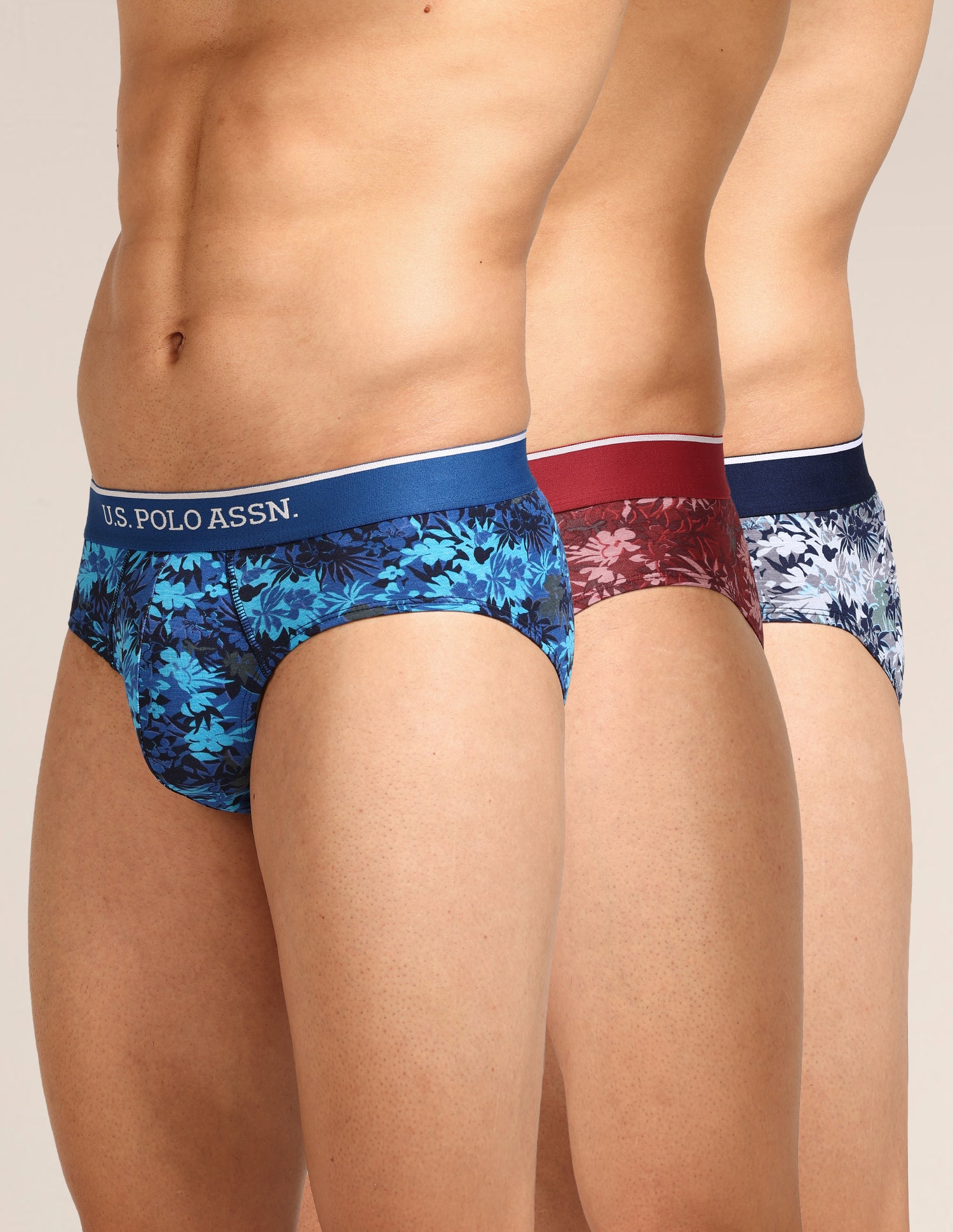 Abrasion Free Printed OEB24 Briefs - Pack Of 3 Blue, Red, Grey - U.S. Polo Assn. India | Large