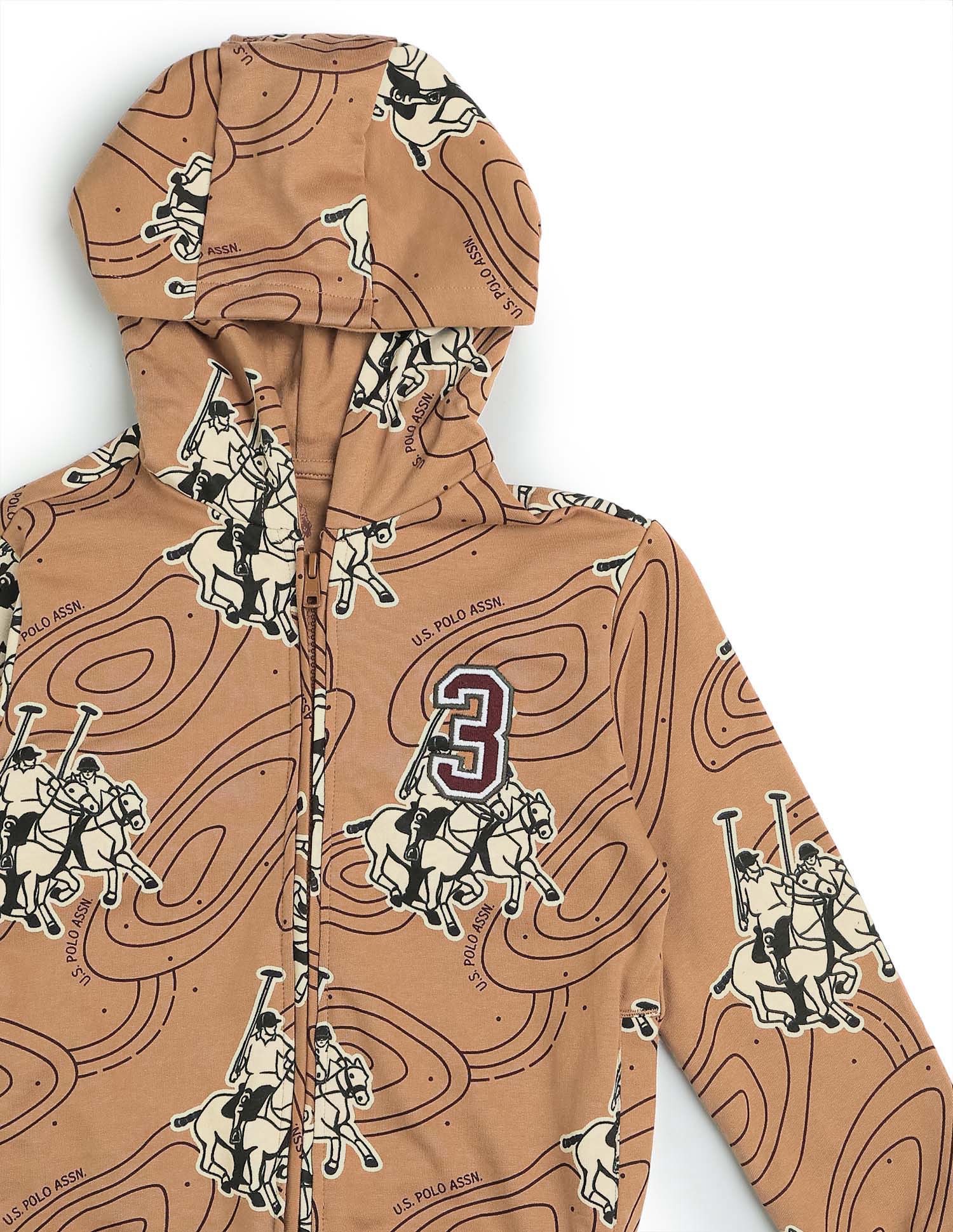 Boys Graphic Brand Printed Regular Fit Sweatshirt Light Brown - U.S. POLO ASSN. | Large