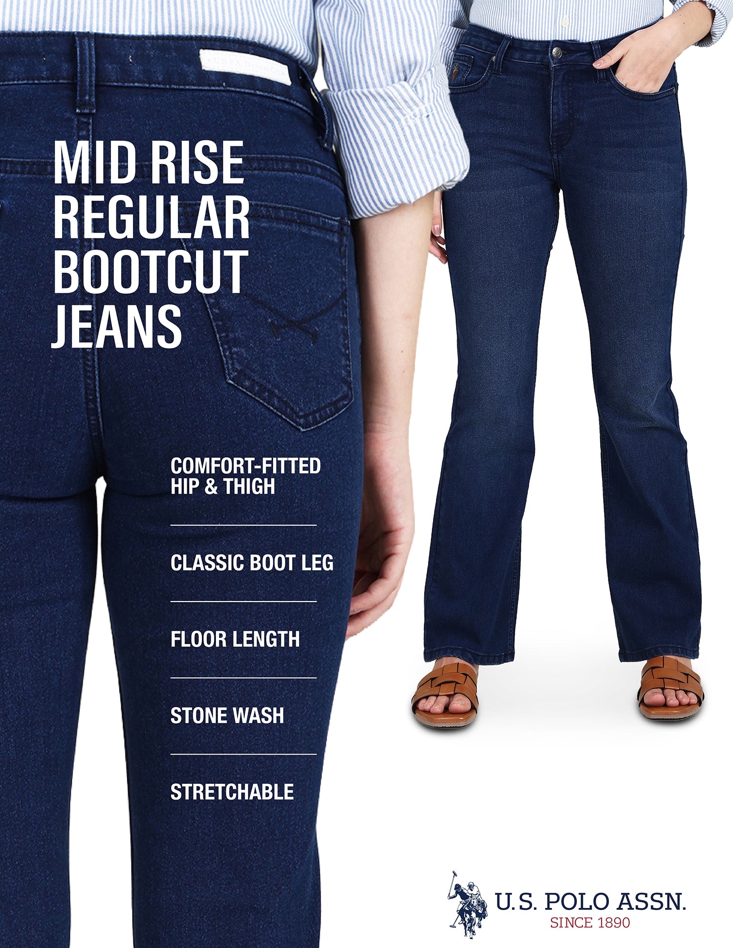 Mid Rise Bootcut Fit Jeans Dark Blue - U.S. Polo Assn. India | Large