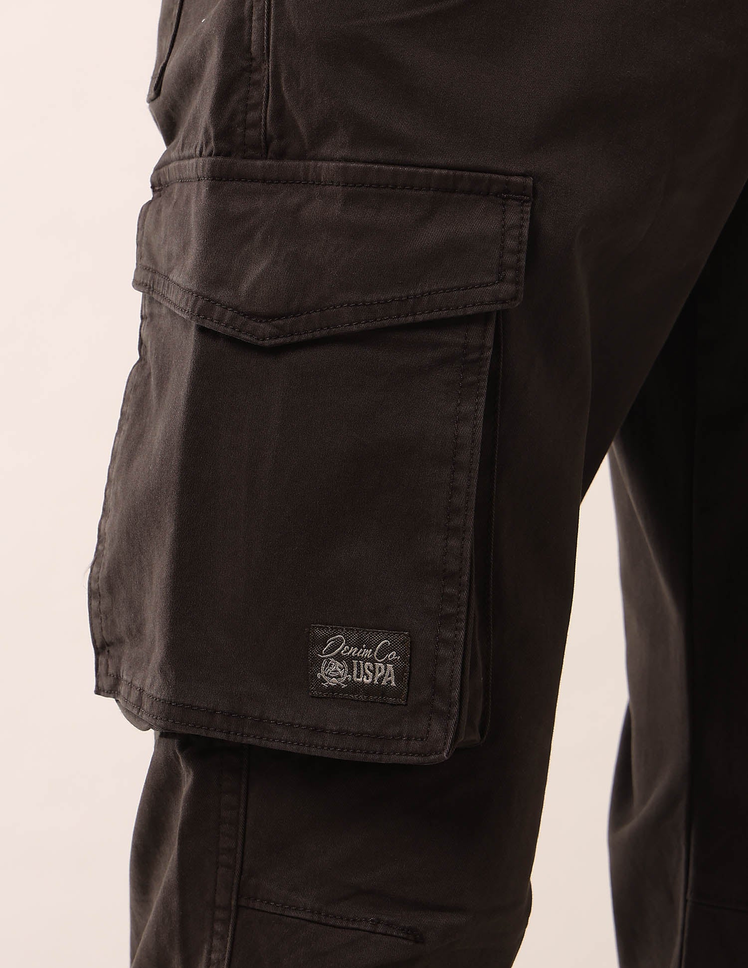 Solid Straight Fit Twill Cargos Brown - U.S. Polo Assn. India | Large