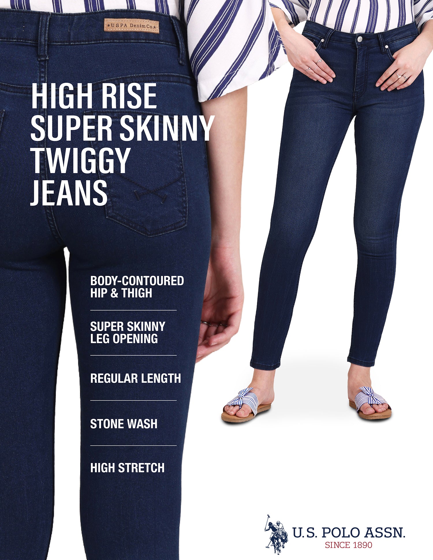 High Rise Stone Wash Jeans Dark Blue - U.S. Polo Assn. India | Large