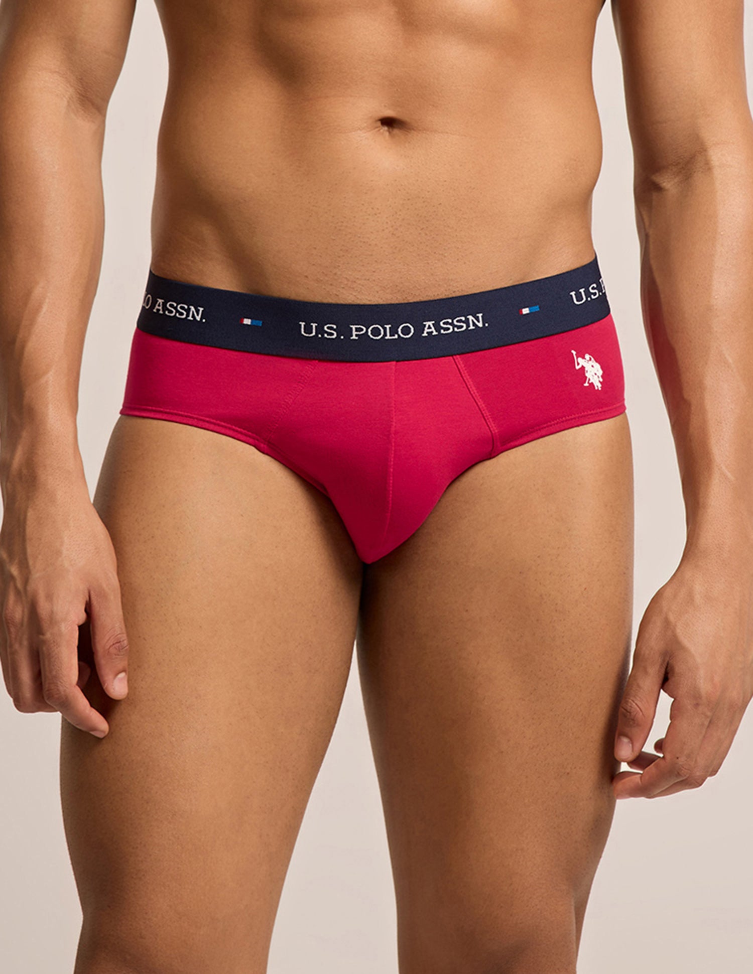 Breathable Cotton Stretch OEB25 Briefs - Pack of 3 Navy, Red, Moonlight Blue - U.S. Polo Assn. India | Large