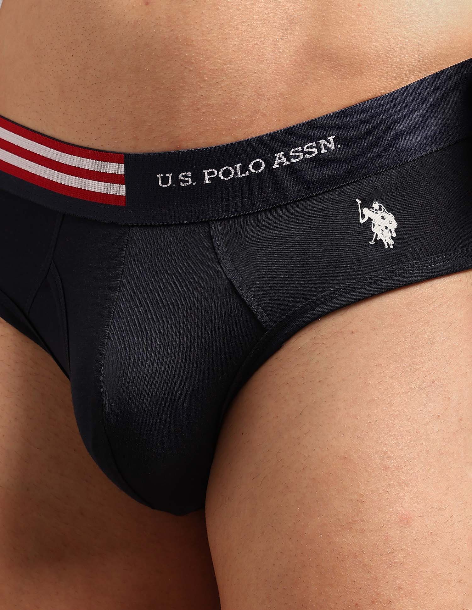 Striped Waistband OEB19 Briefs - Pack Of 2 Uspa Navy and Chinon Green - U.S. Polo Assn. India | Large