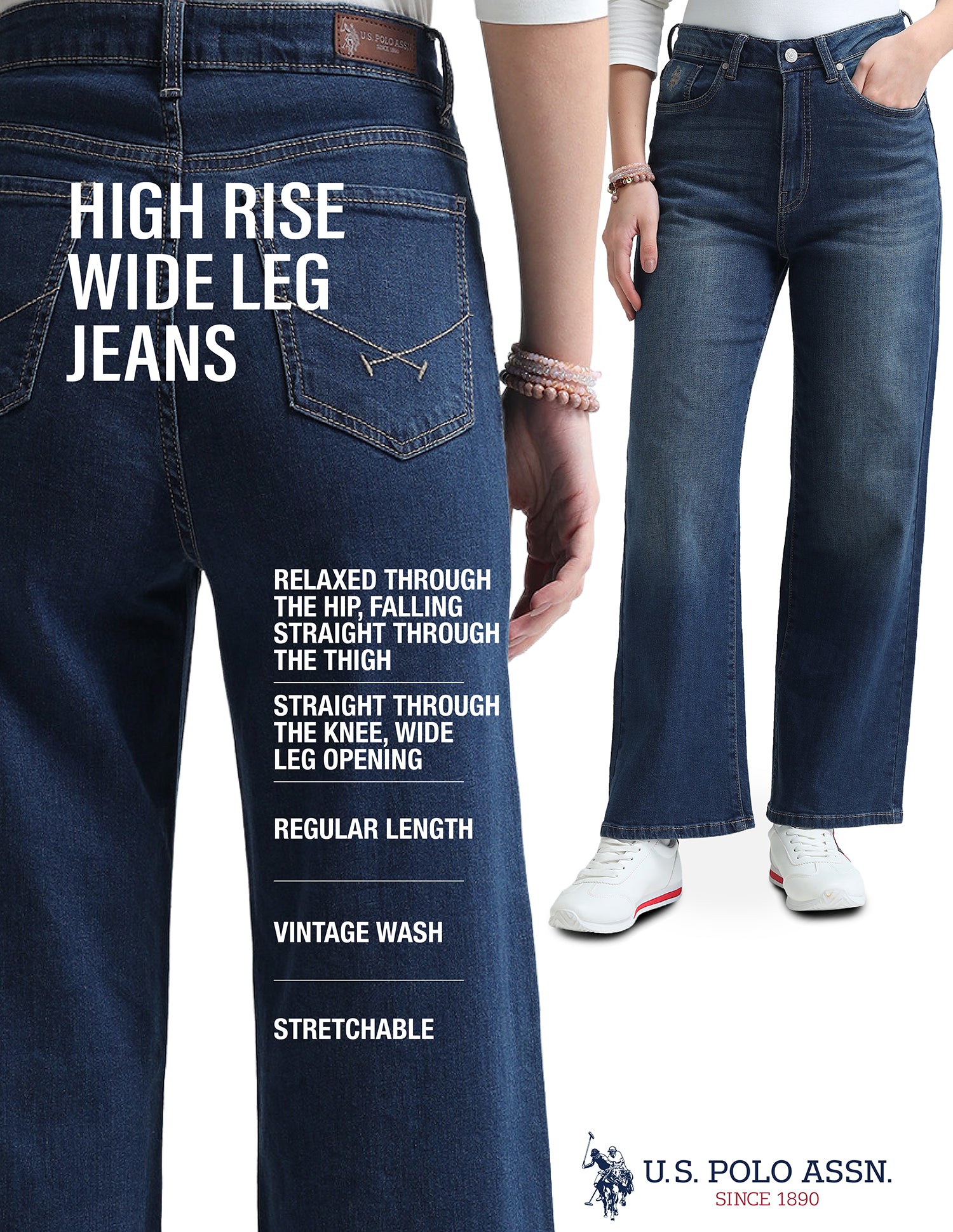 Wide Leg Fit Blue Jeans Blue - U.S. Polo Assn. India | Large