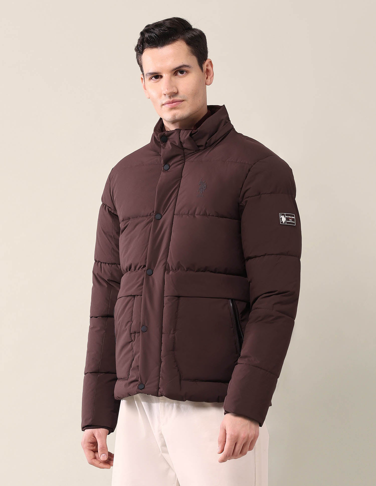 Hooded Regular Fit Puffer Jacket Wine - U.S. Polo Assn. India | Large