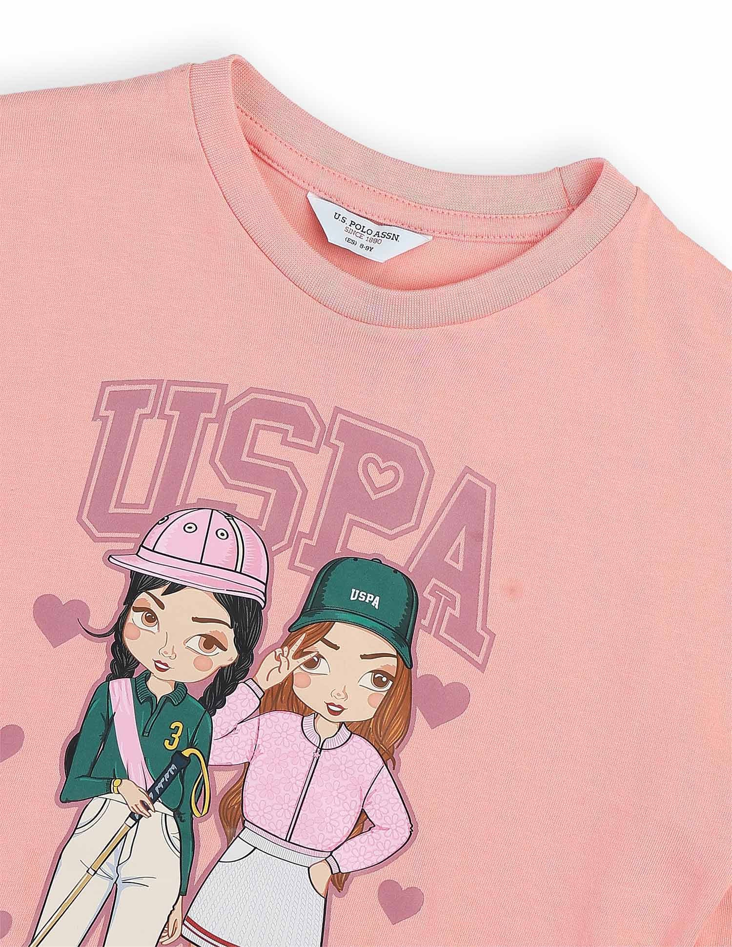 Girls Graphic Brand Printed Top Pink - U.S. POLO ASSN. | Large