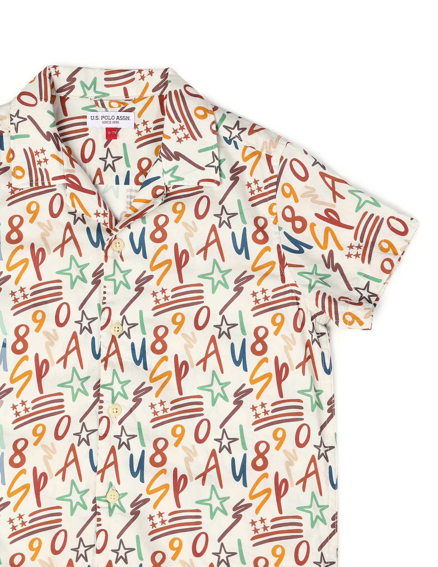 Boys All Over Printed Cuban Shirt Off White - U.S. POLO ASSN. | Large
