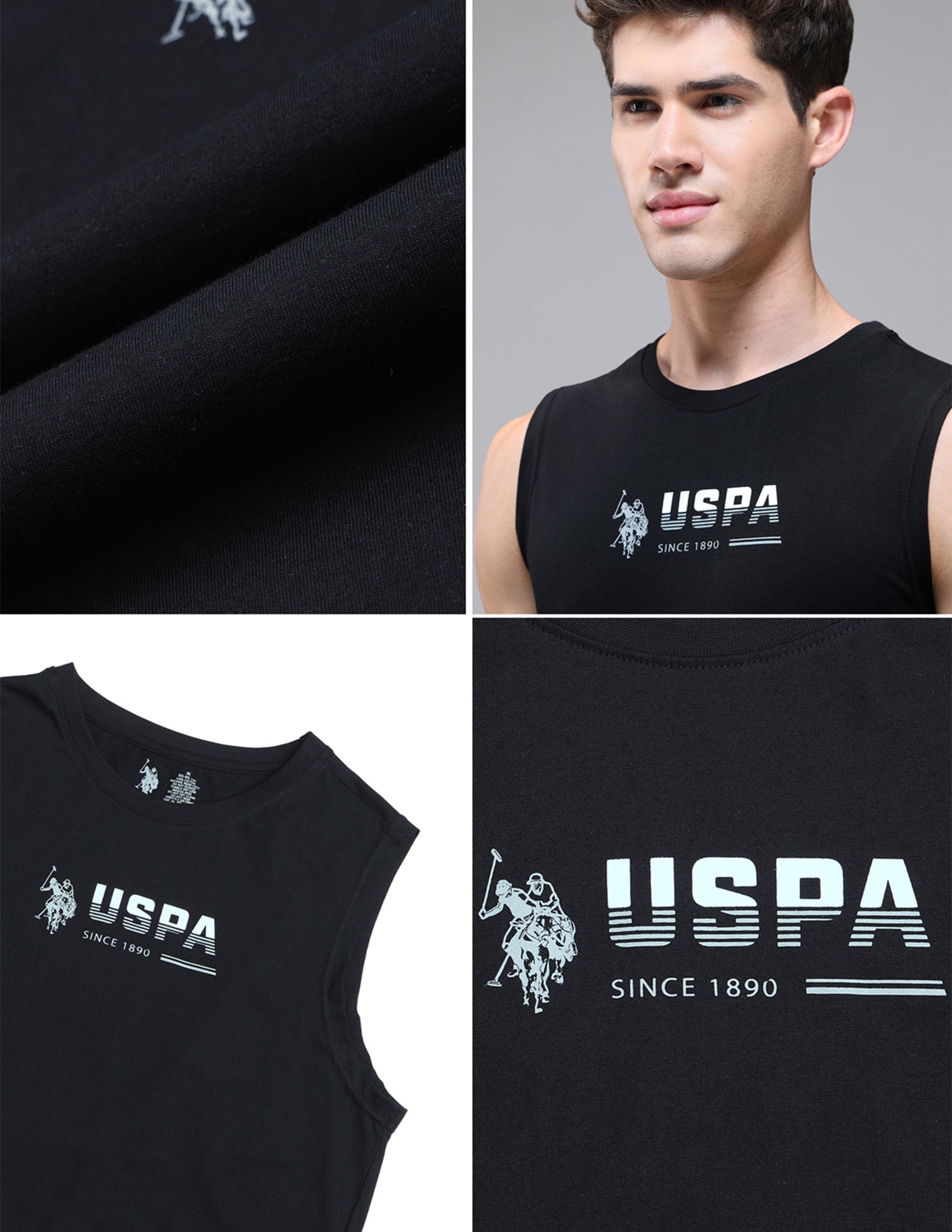 Solid Cotton OEV06 Vest - Pack Of 1 Black - U.S. Polo Assn. India | Large
