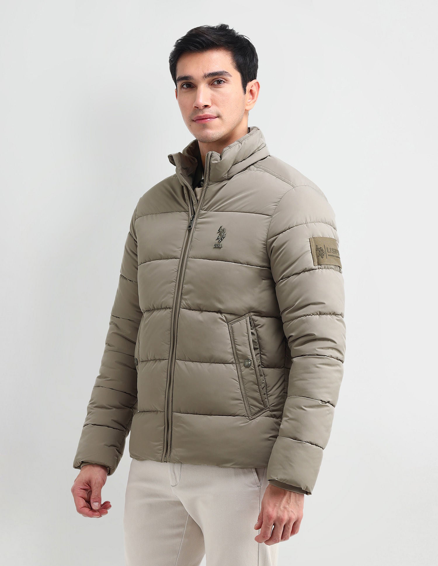 Regular Fit Solid Puffer Jackets Mousse - U.S. POLO ASSN. | Large