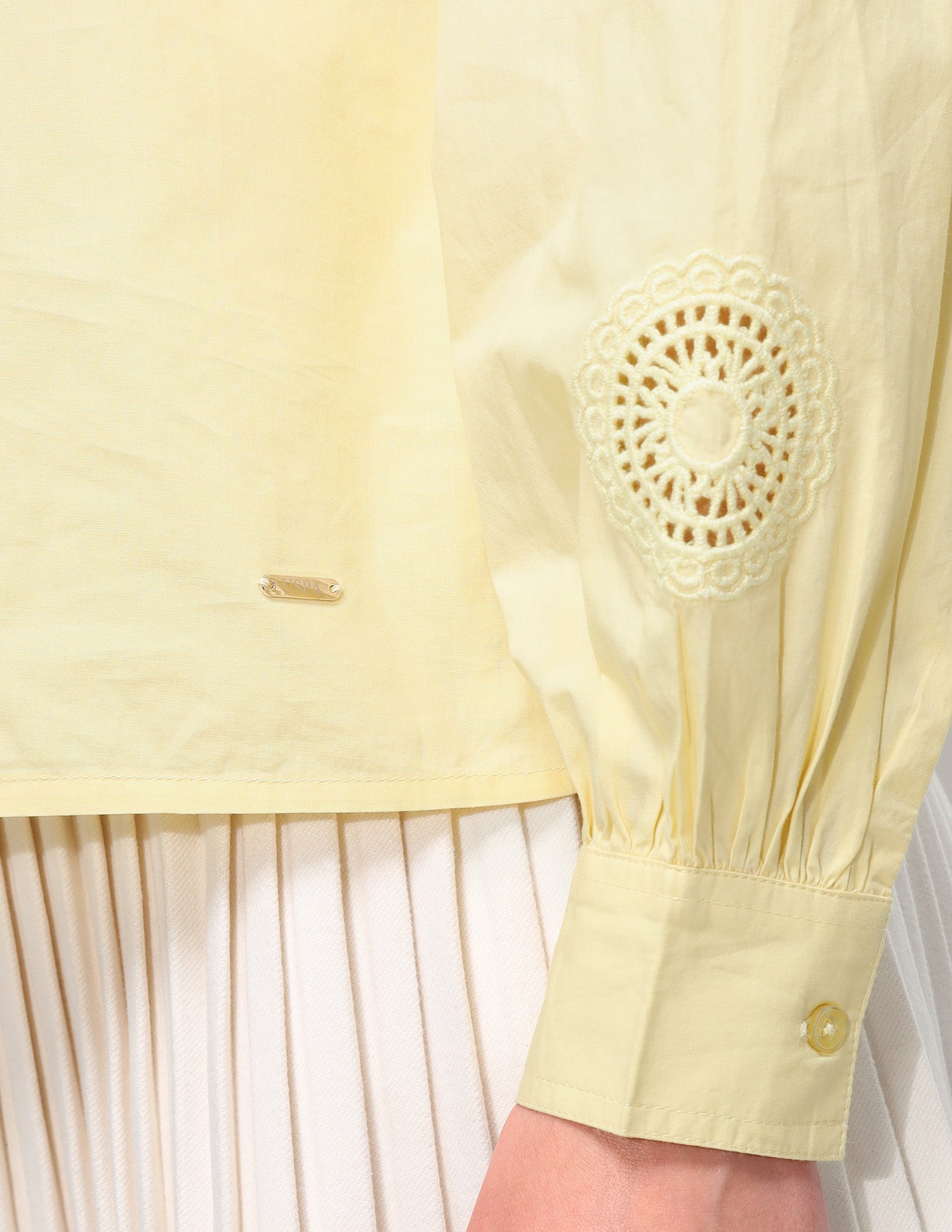 Crochet Solid Relaxed Fit Shirt Light Yellow - U.S. Polo Assn. India | Large