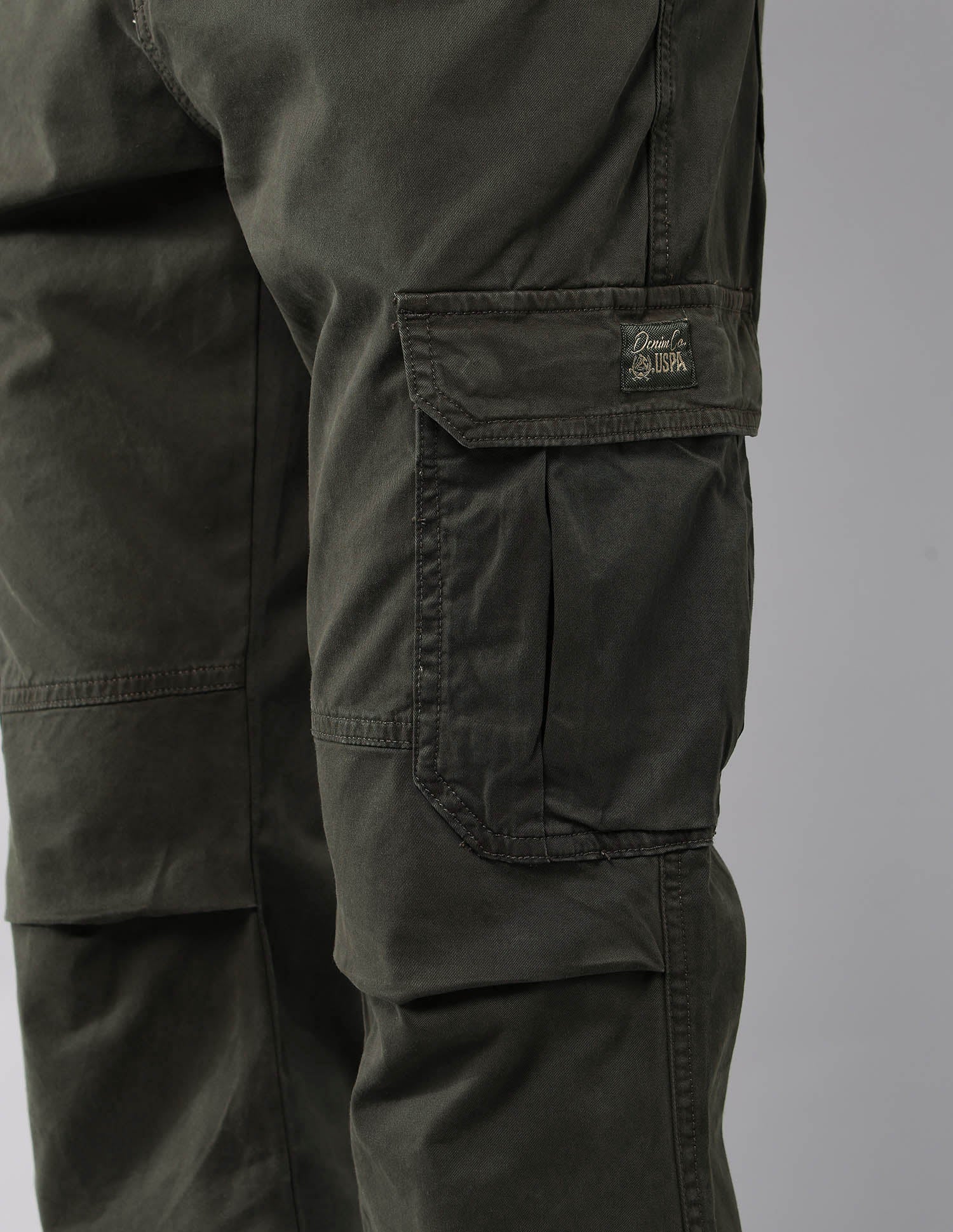 Pure Cotton Solid Cargos Olive - U.S. Polo Assn. India | Large