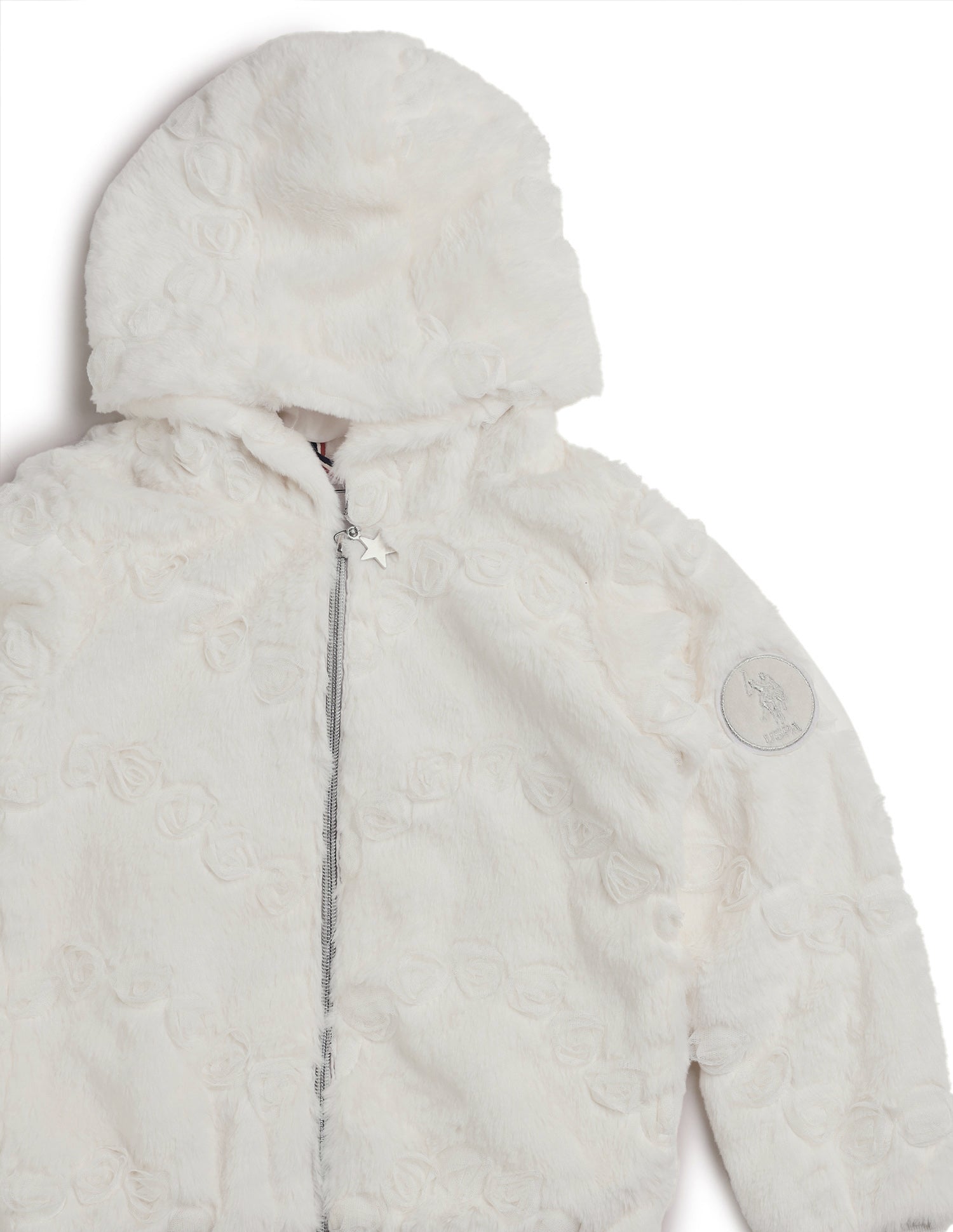 Girls Applique Roses Hooded Jacket Off White - U.S. POLO ASSN. | Large
