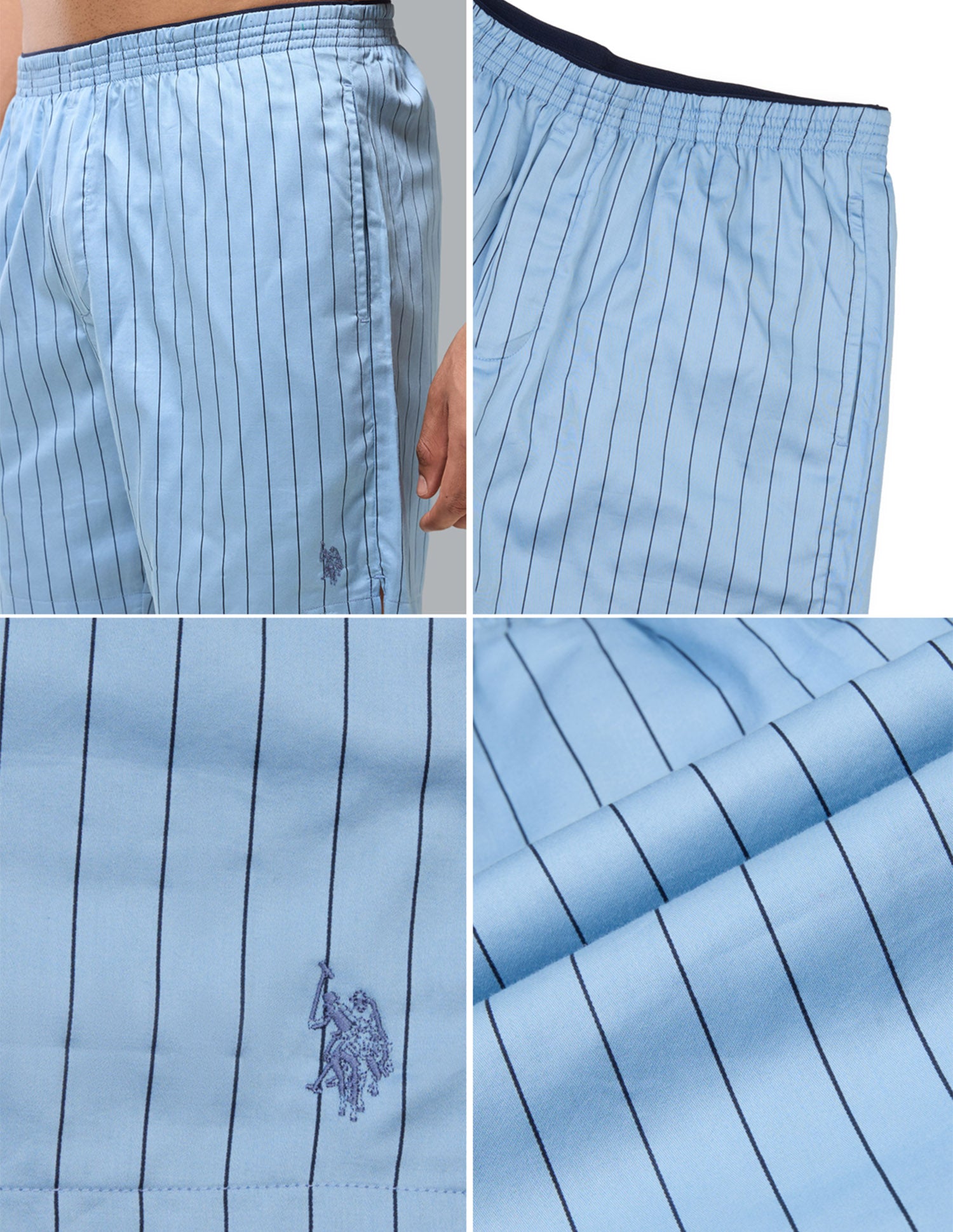 Printed Mid Rise OEX22 Boxer Shorts Light Blue - U.S. Polo Assn. India | Large