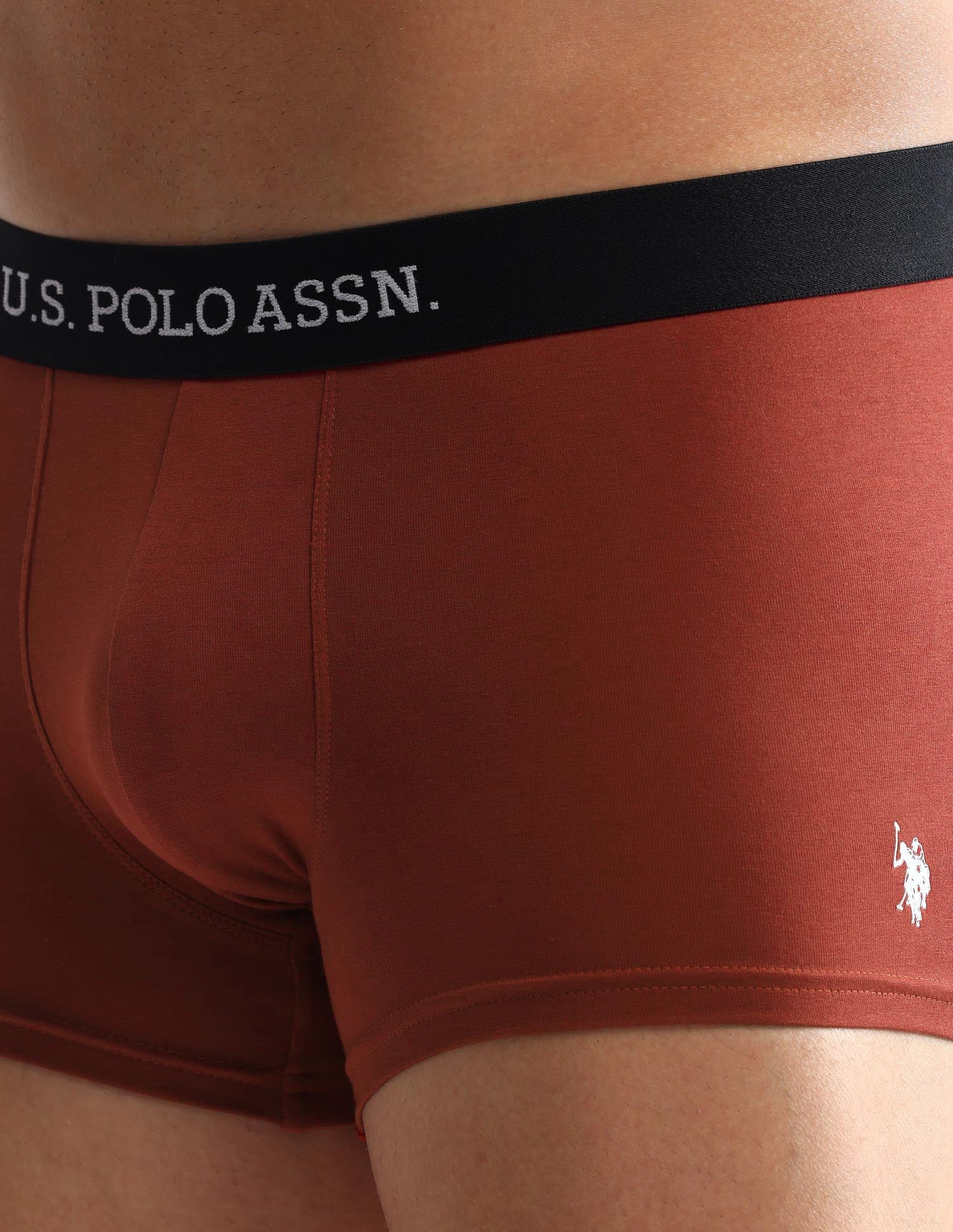 Anti Microbial Solid OET13 Trunks - Pack Of 3 Black, Rust and Grey Melange - U.S. POLO ASSN. | Large