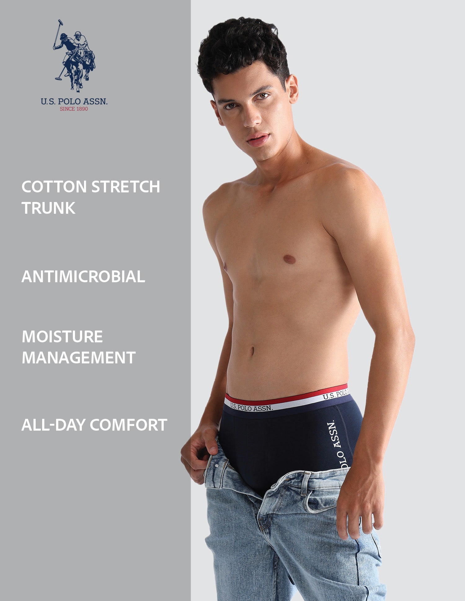 Solid Antibacterial ET002 Trunks - Pack Of 2 Navy and Iron Gate - U.S. POLO ASSN. | Large