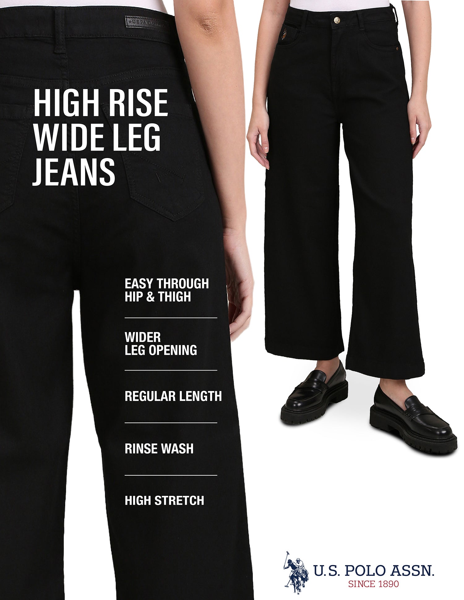 Clean Look Flared Jeans Black - U.S. Polo Assn. India | Large