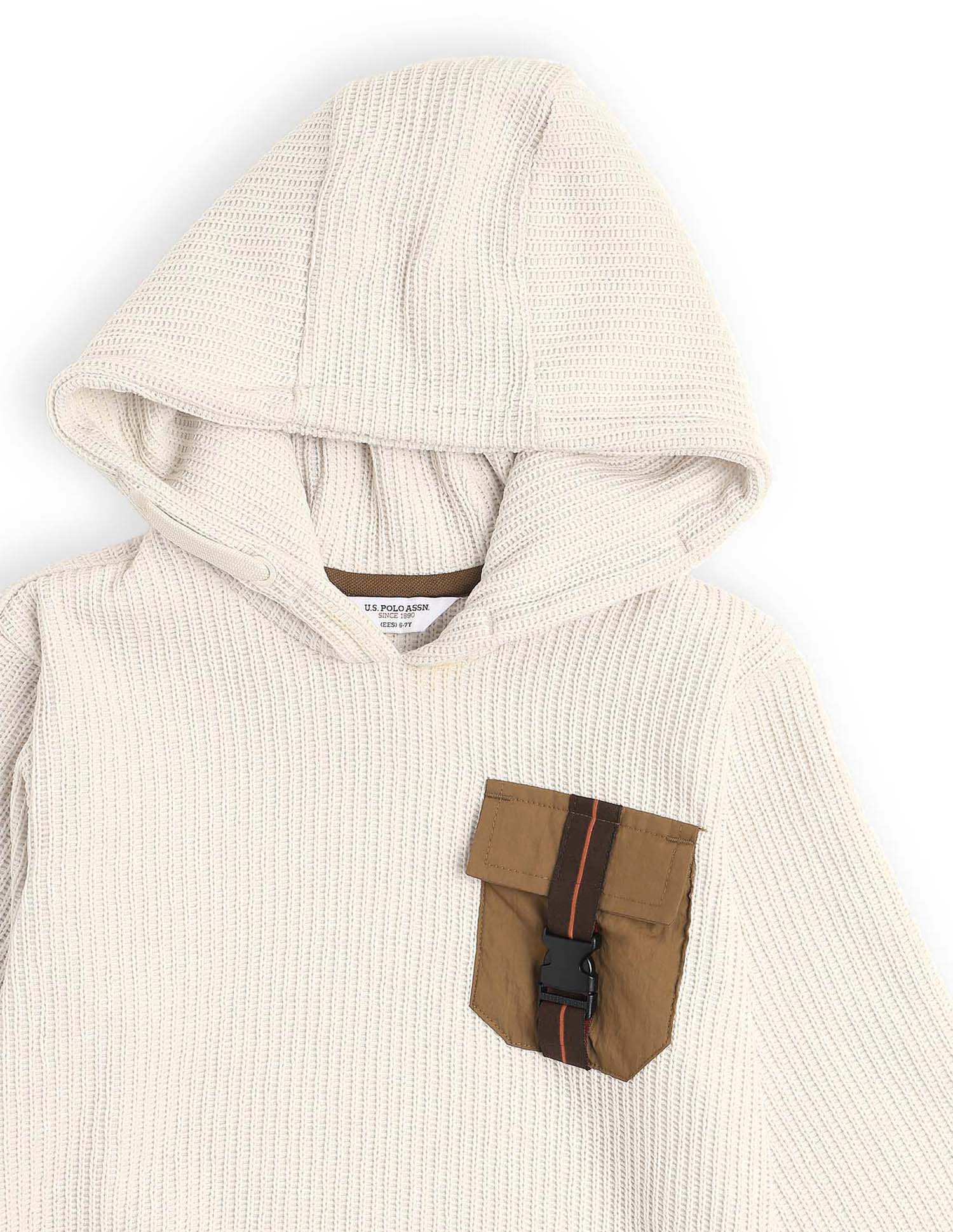 Boys Brand Embroidered Hooded Sweatshirt Ecru - U.S. POLO ASSN. | Large