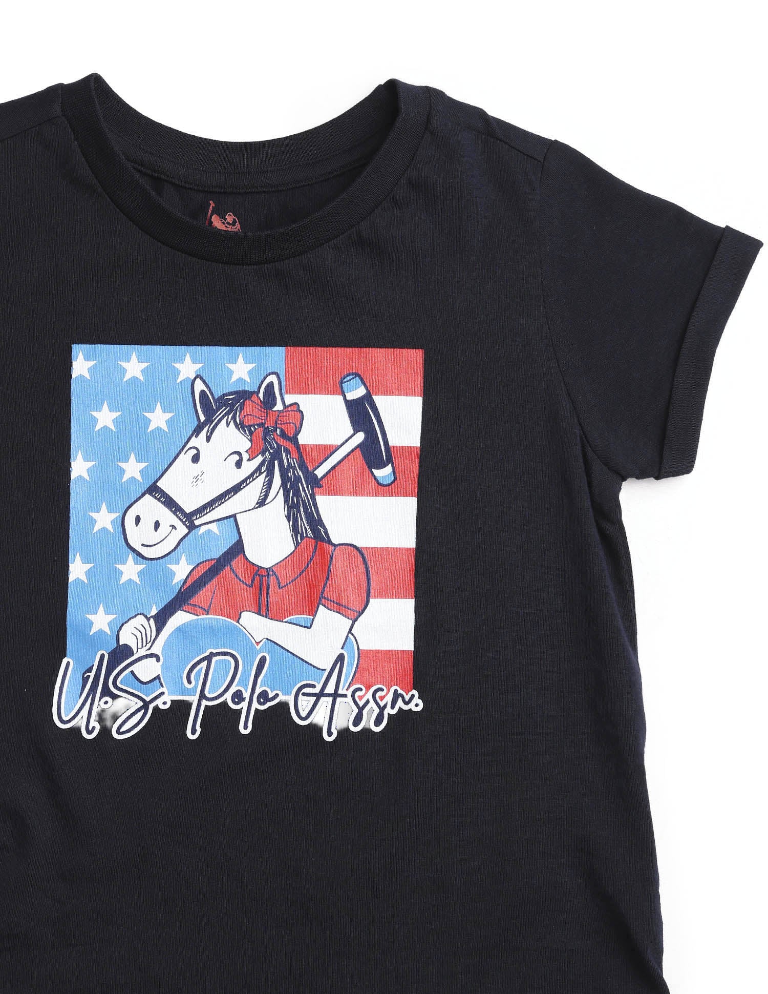 Girls Brand Print Cotton T-Shirt Navy - U.S. Polo Assn. India | Large