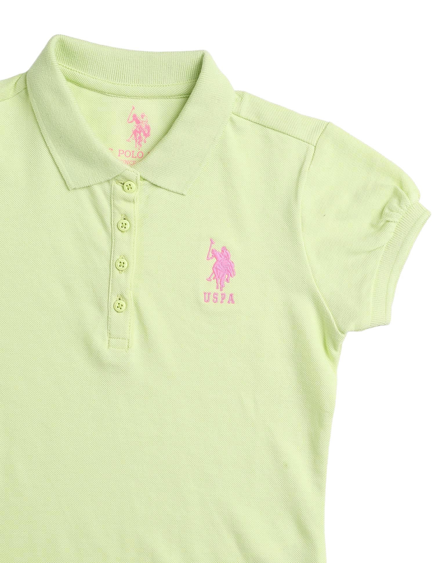 Puff Sleeve Cotton Polo Shirt Light Green - U.S. POLO ASSN. | Large