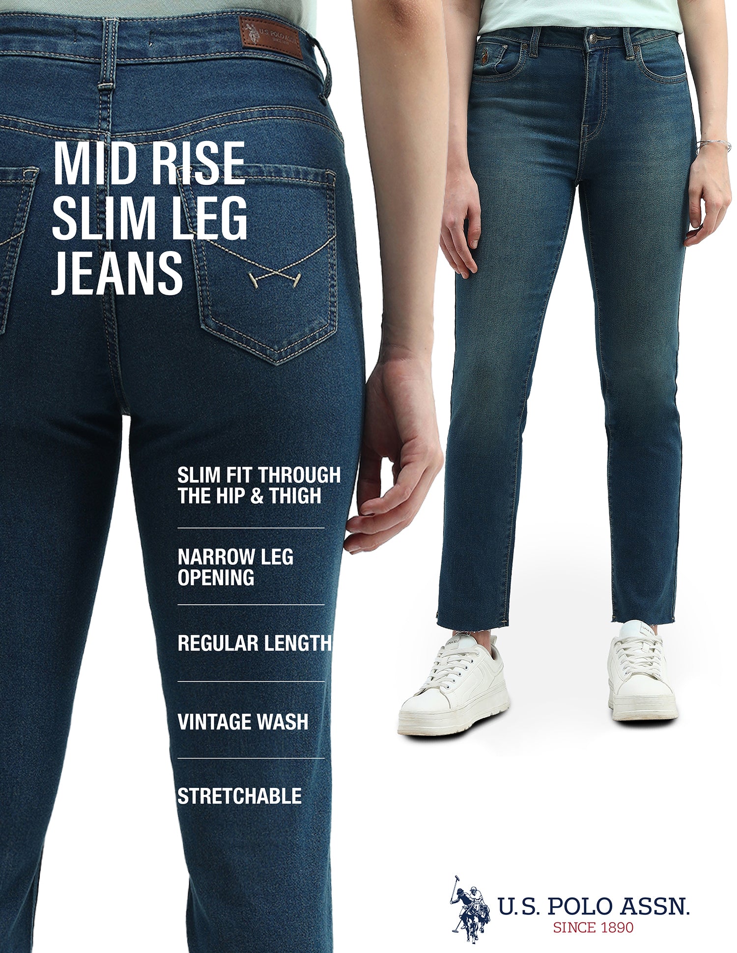 Mid Rise Slim Fit Jeans Blue - U.S. Polo Assn. India | Large