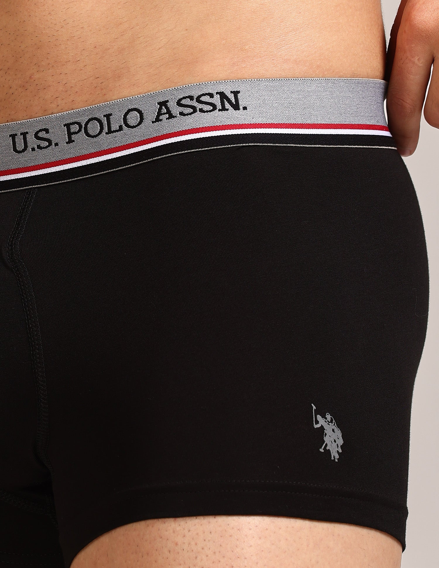 Men's Cotton Trunk - Pack Of 2 Black, Grey Melange - U.S. Polo Assn. India | Large