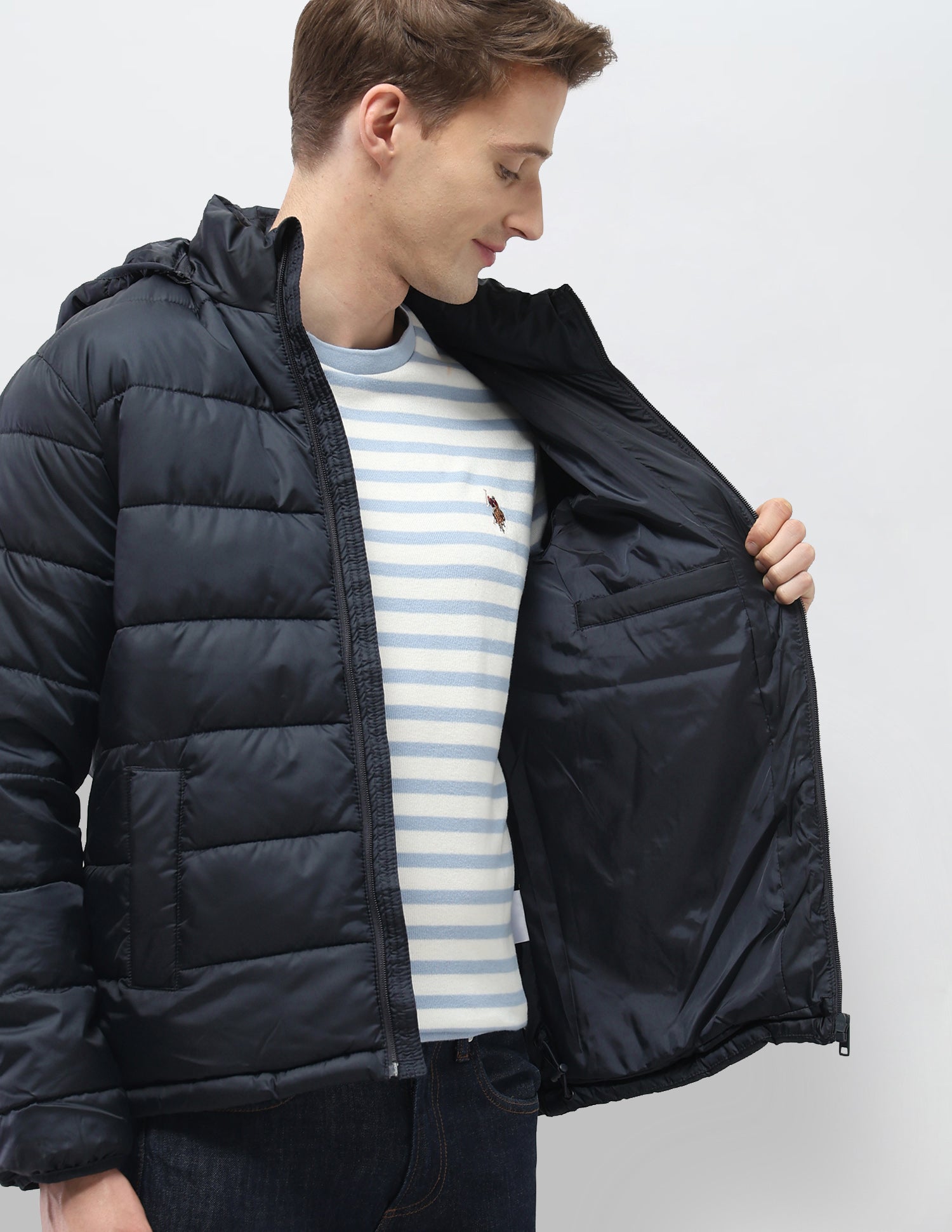 Detachable Hood Puffer Jacket Navy - U.S. Polo Assn. India | Large