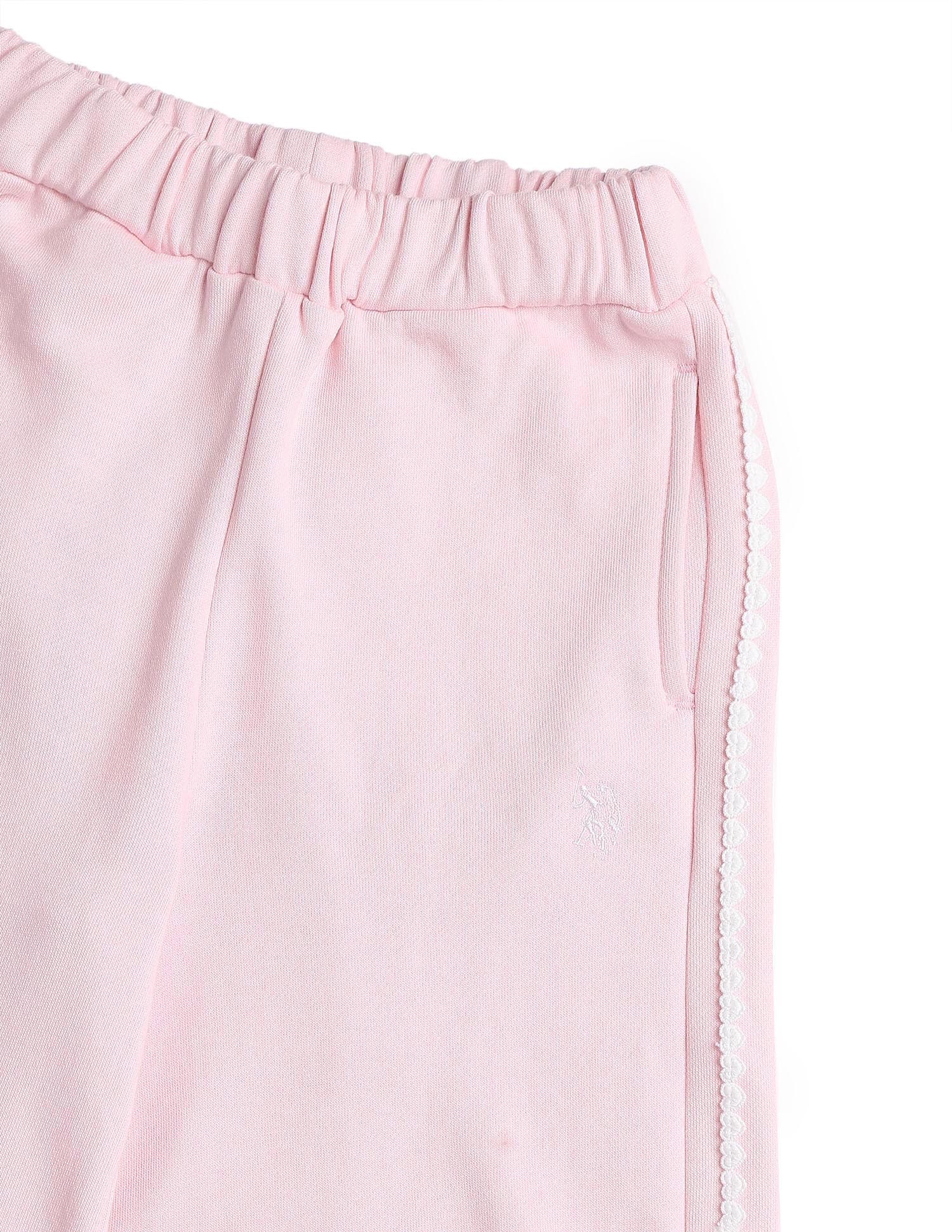 Girls Solid Lace Trim Trousers Light Pink - U.S. POLO ASSN. | Large