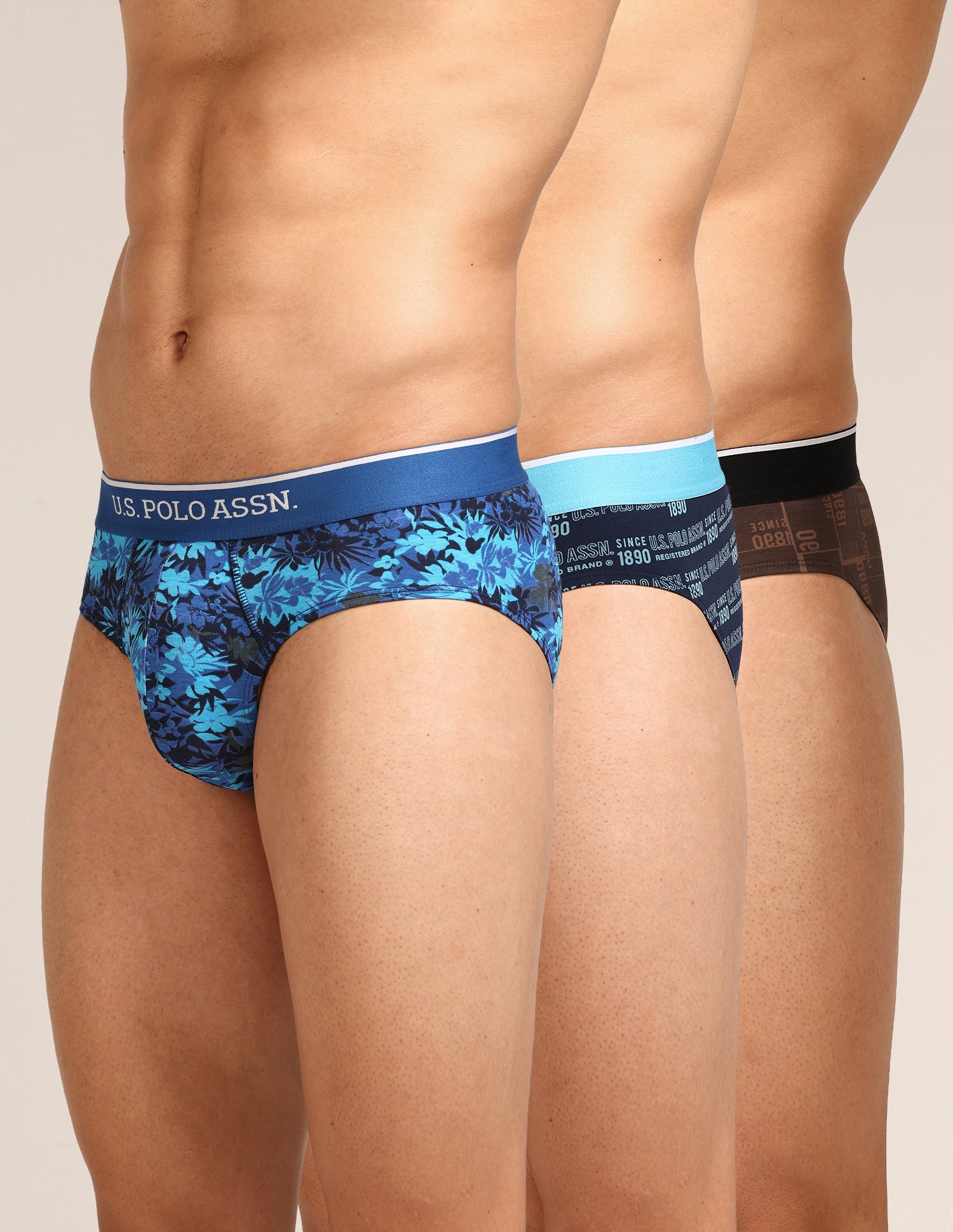 Abrasion Free Printed OEB24 Briefs - Pack Of 3 Blue, Blue, Bracken - U.S. Polo Assn. India | Large