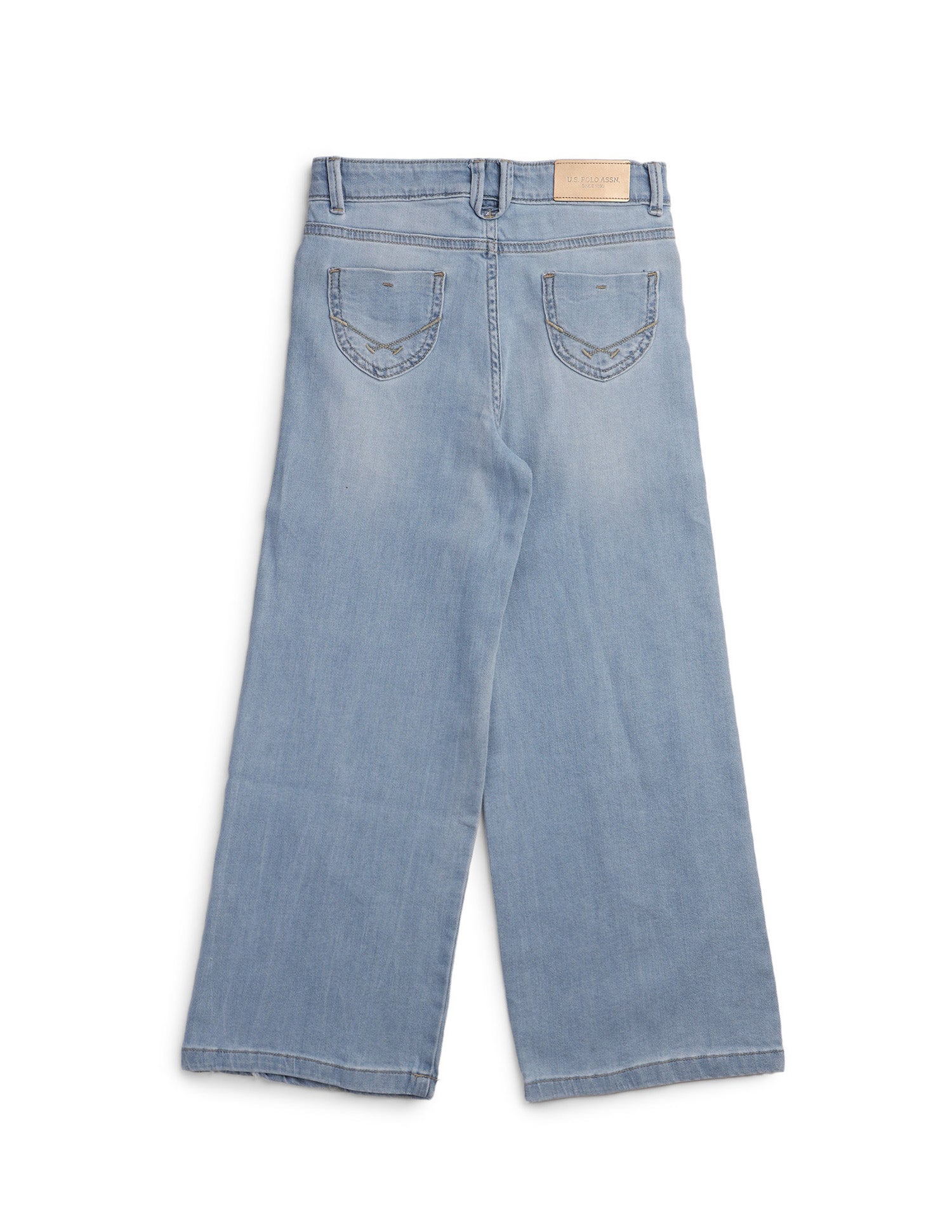 Girls Wide Leg Fit Stone Washed Jeans Light Blue - U.S. POLO ASSN. | Large