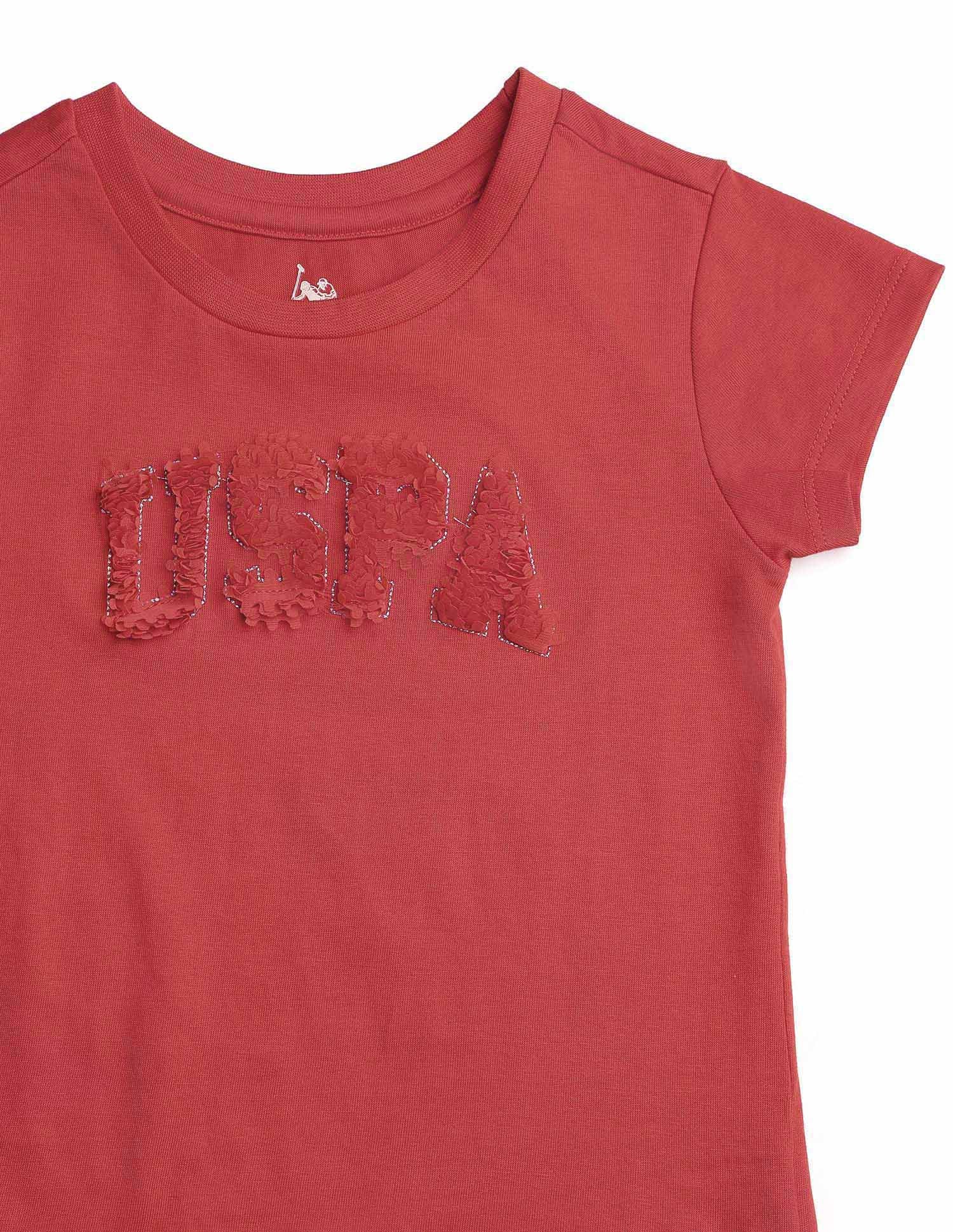 Girls Petal Logo Cotton T-Shirt Red - U.S. Polo Assn. India | Large