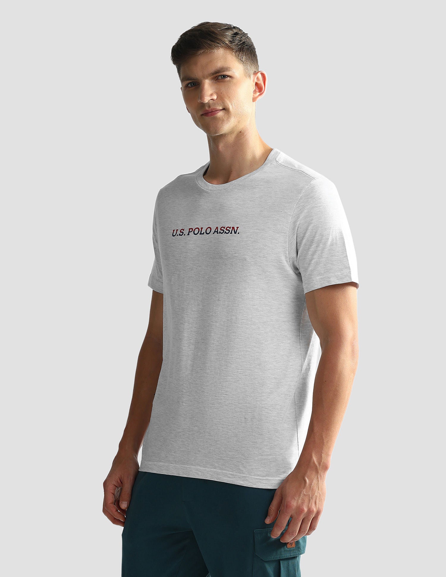 Brand Print Cotton OEE02 Lounge T-Shirt - Pack Of 2 Pastle Green and Grey Mel - U.S. POLO ASSN. | Large