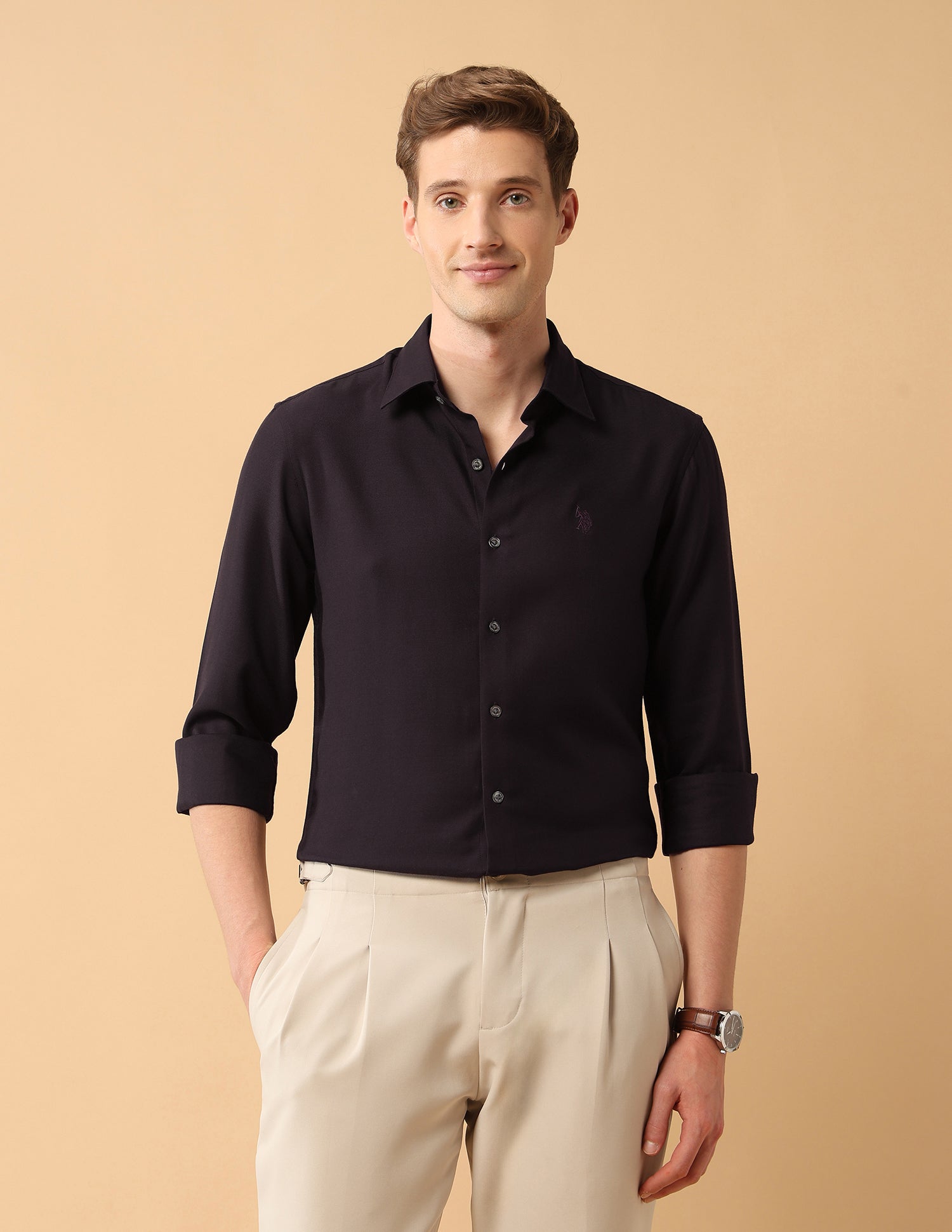 Pacho X Twill Tailored Fit Shirt Wine - U.S. Polo Assn. India | Large