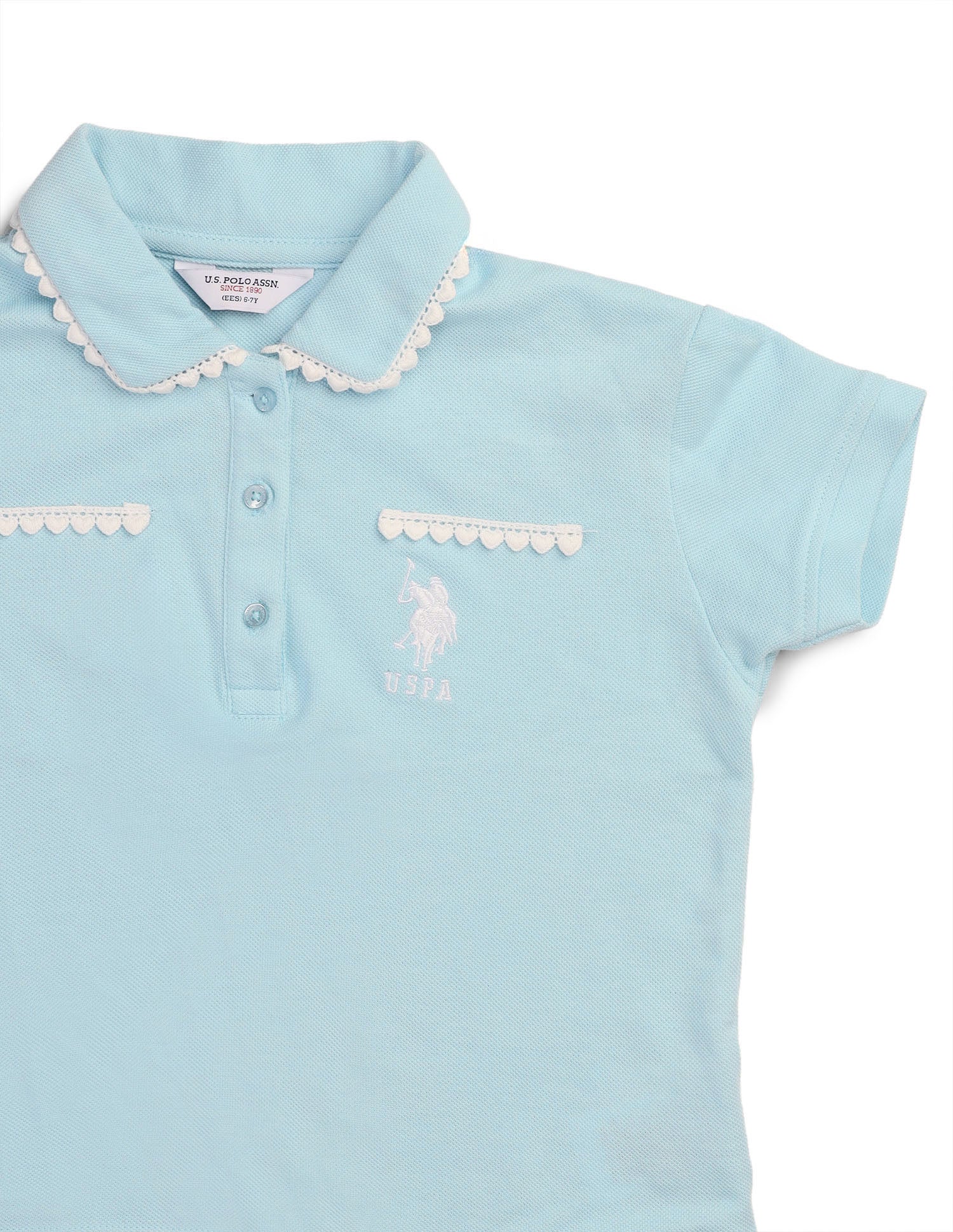 Girls Solid Lace Trim Top Light Blue - U.S. POLO ASSN. | Large