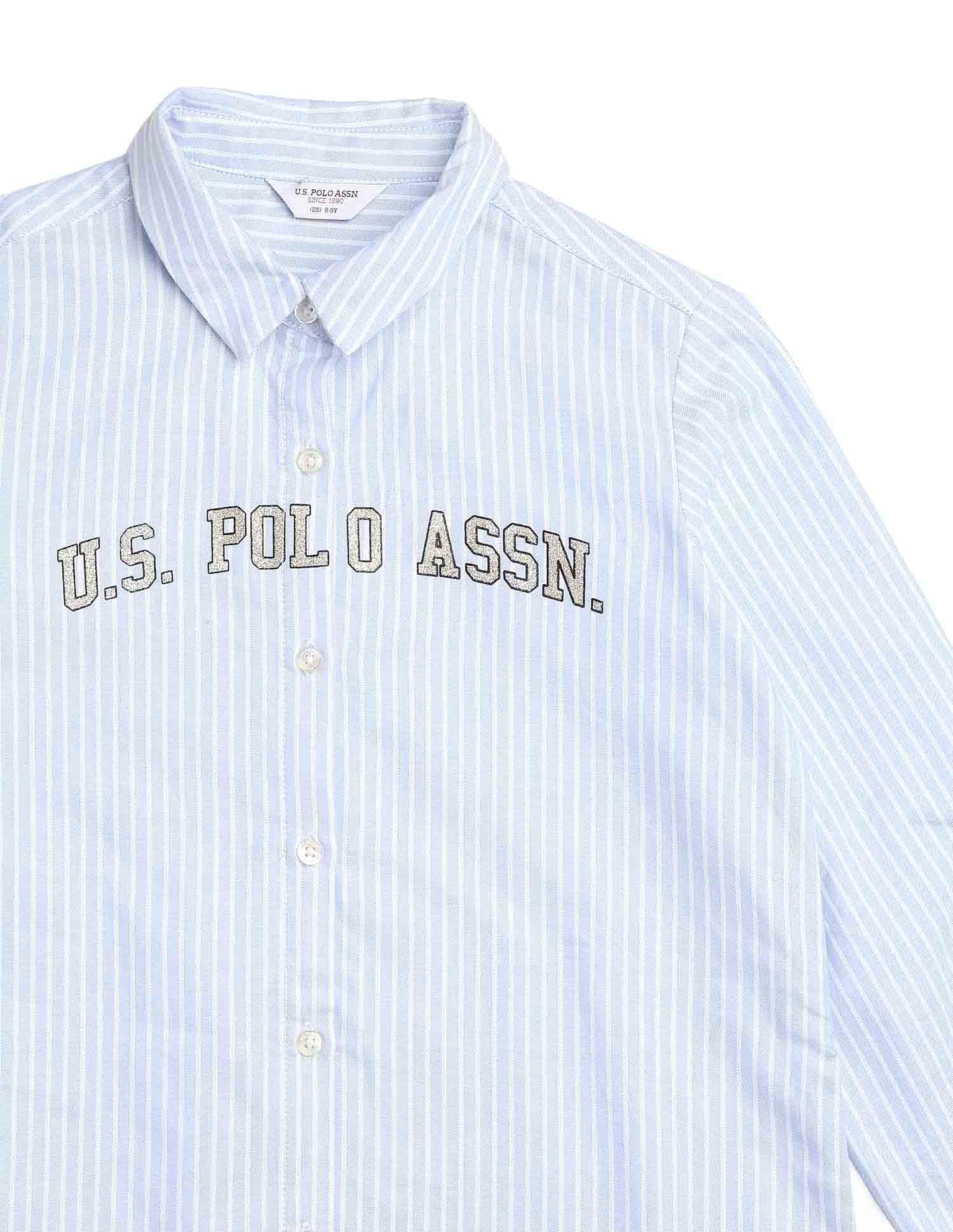 Girls Pin Stripe Chambray Dress Blue Stripe - U.S. POLO ASSN. | Large