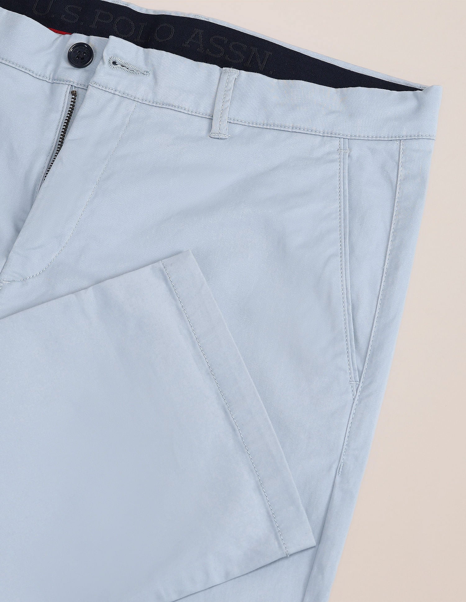 Riley Straight Fit Solid Trousers Light-Blue - U.S. Polo Assn. India | Large