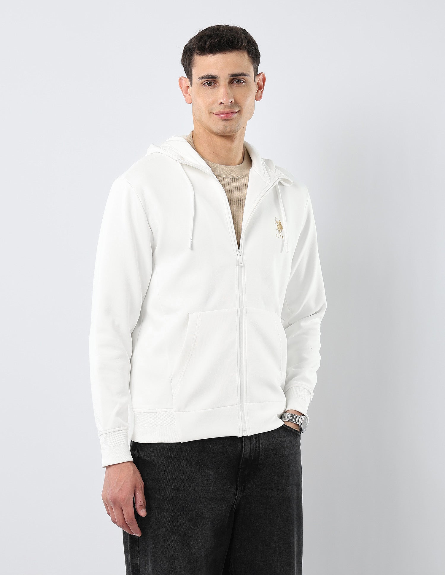 Solid Regular Fit Sweatshirt Off White - U.S. POLO ASSN. | Large