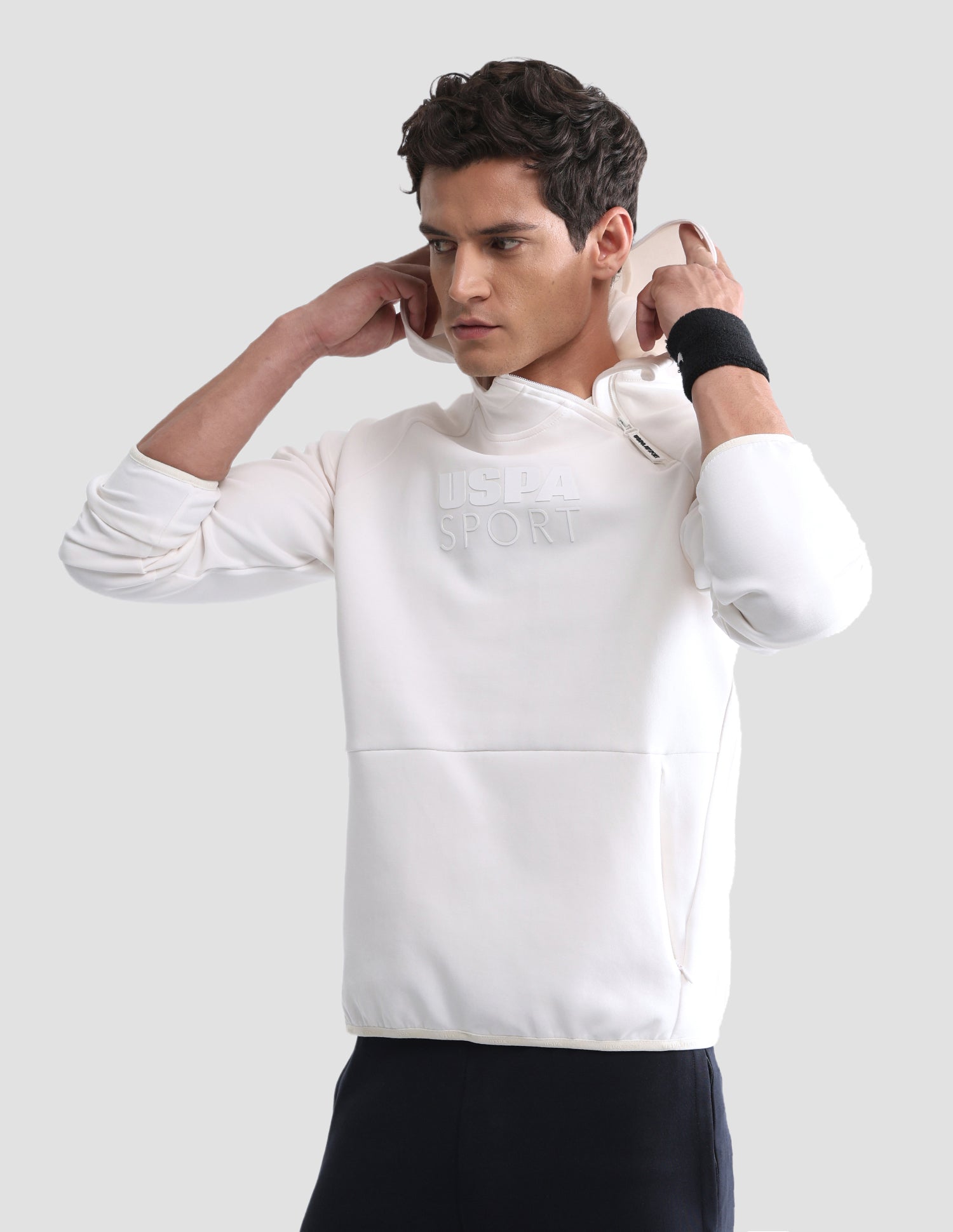 Regular Fit Solid Active Sweatshirt Off White - U.S. Polo Assn. India | Large