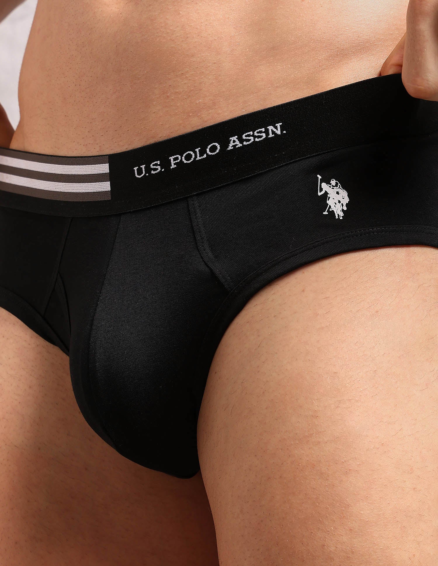 Striped Waistband OEB19 Briefs - Pack Of 2 Dark Olive and Uspa Black - U.S. Polo Assn. India | Large