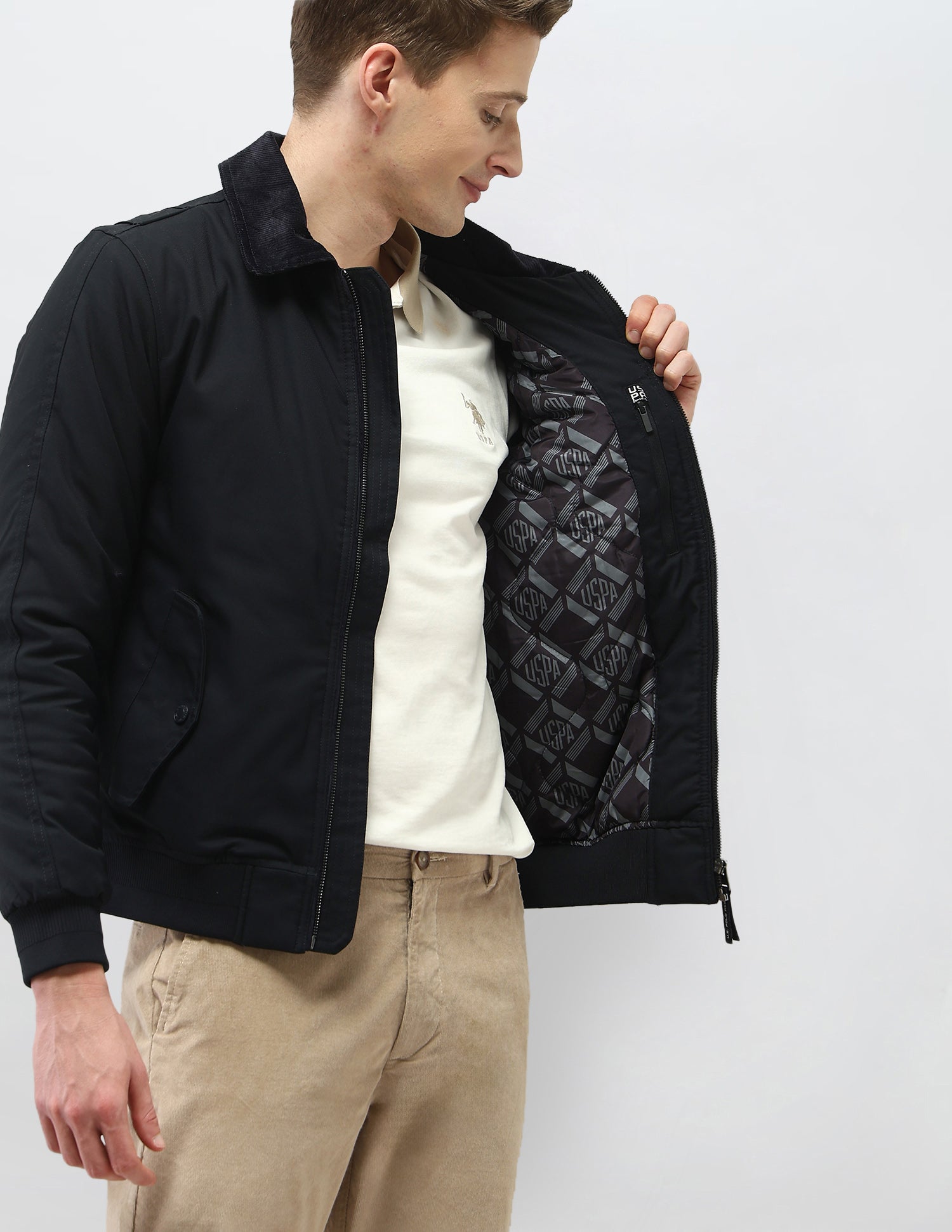 Solid Regular Fit Casual Jacket Black - U.S. Polo Assn. India | Large