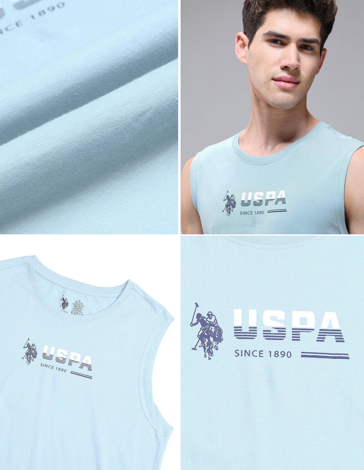 Solid Cotton OEV06 Vest - Pack Of 1 Lt Blue - U.S. Polo Assn. India | Large