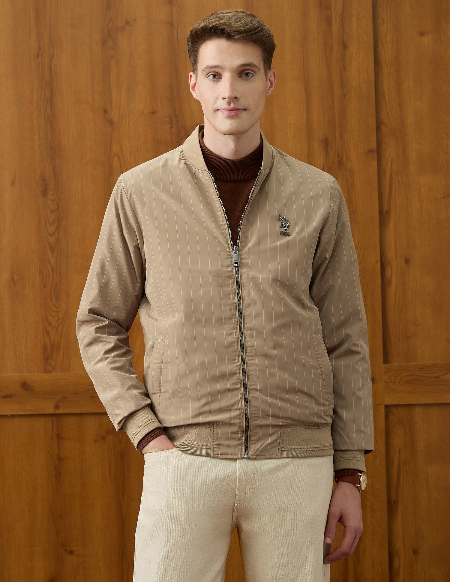 Equestrian Aisle Theater Reversible Jacket Beige - U.S. POLO ASSN. | Large