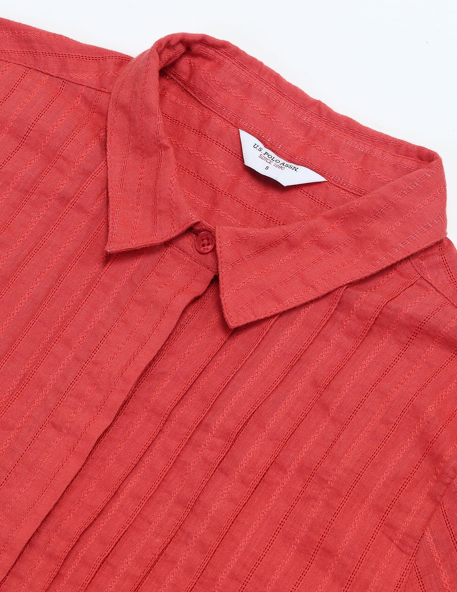 Pin Tucked Embroidered Shirt Coral - U.S. POLO ASSN. | Large