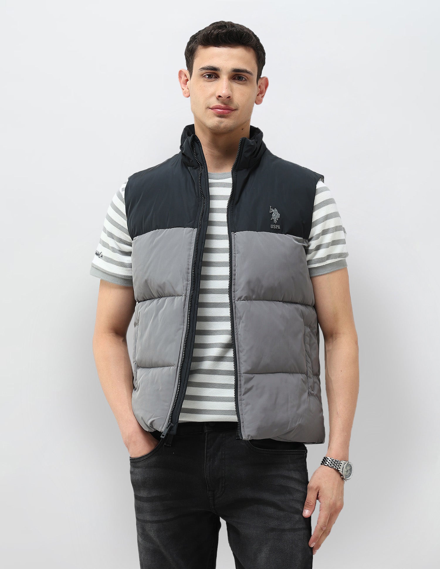 Detachable Hood Colour Blocked Jacket Black - U.S. POLO ASSN. | Large