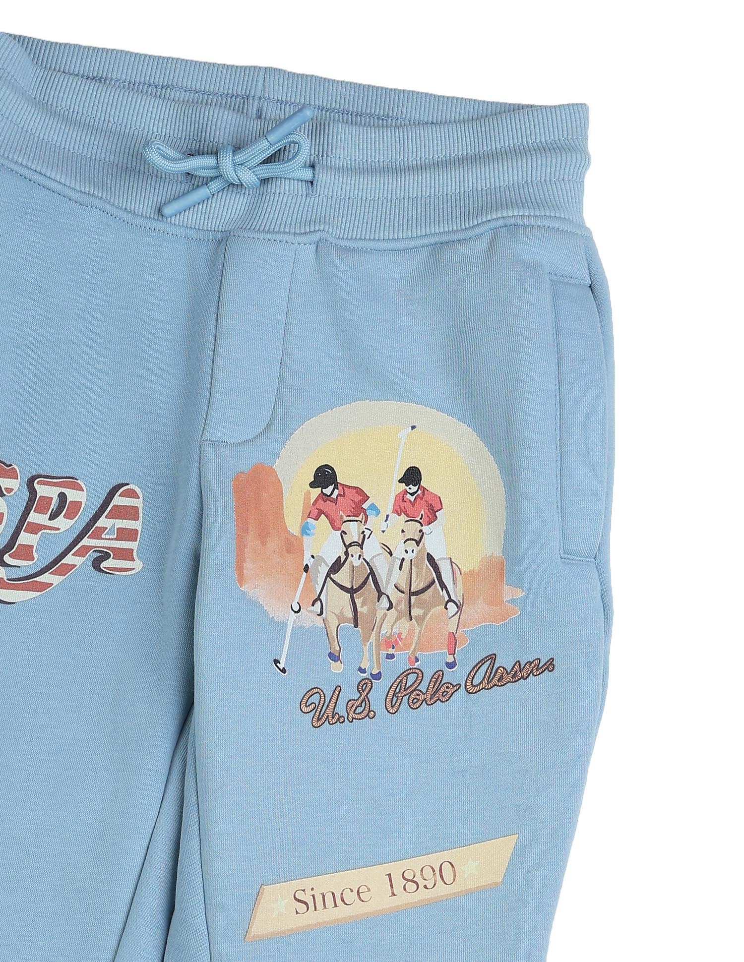 Boys Graphic Brand Printed Regular Fit Joggers Blue - U.S. POLO ASSN. | Large