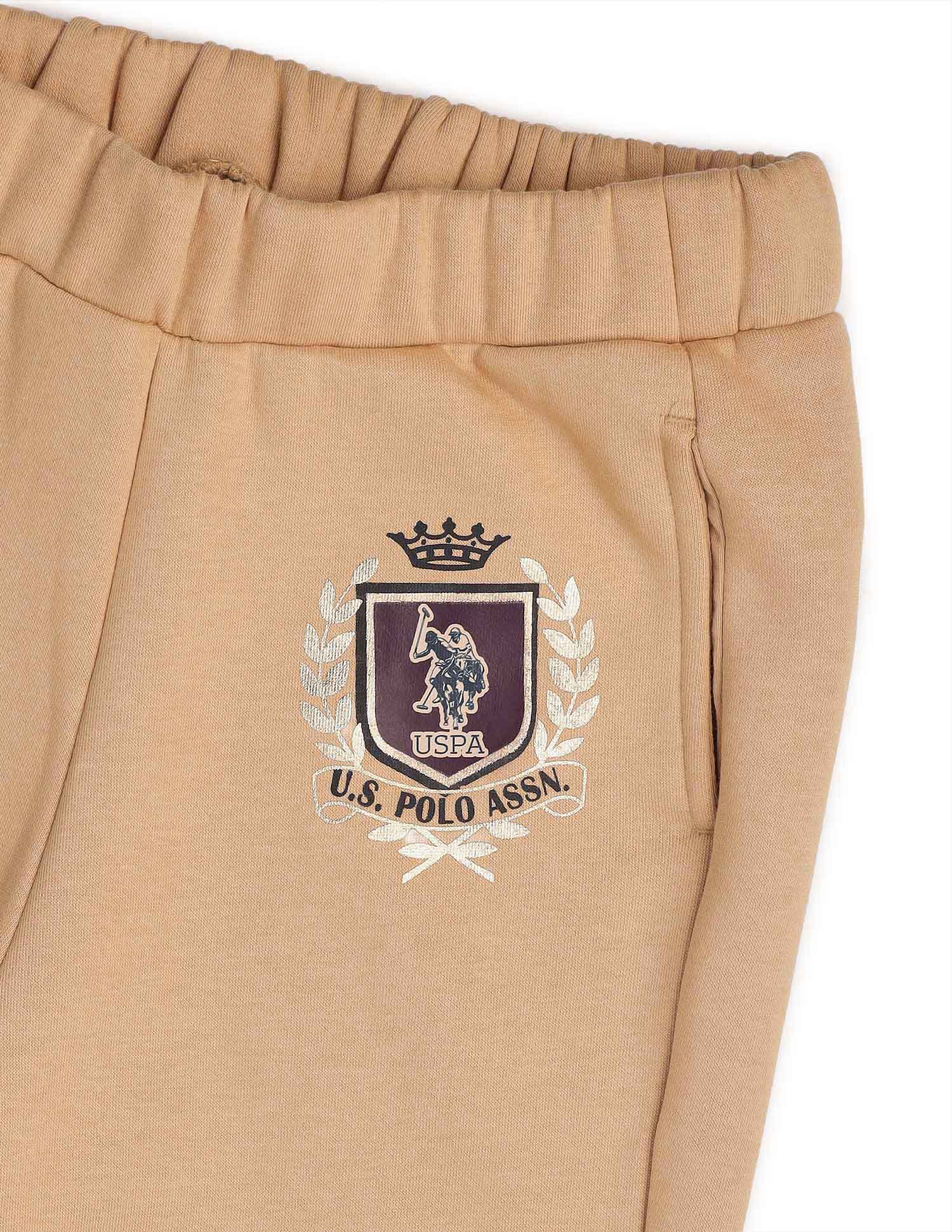 Girls Solid Regular Fit Flared Track Pants Beige - U.S. POLO ASSN. | Large