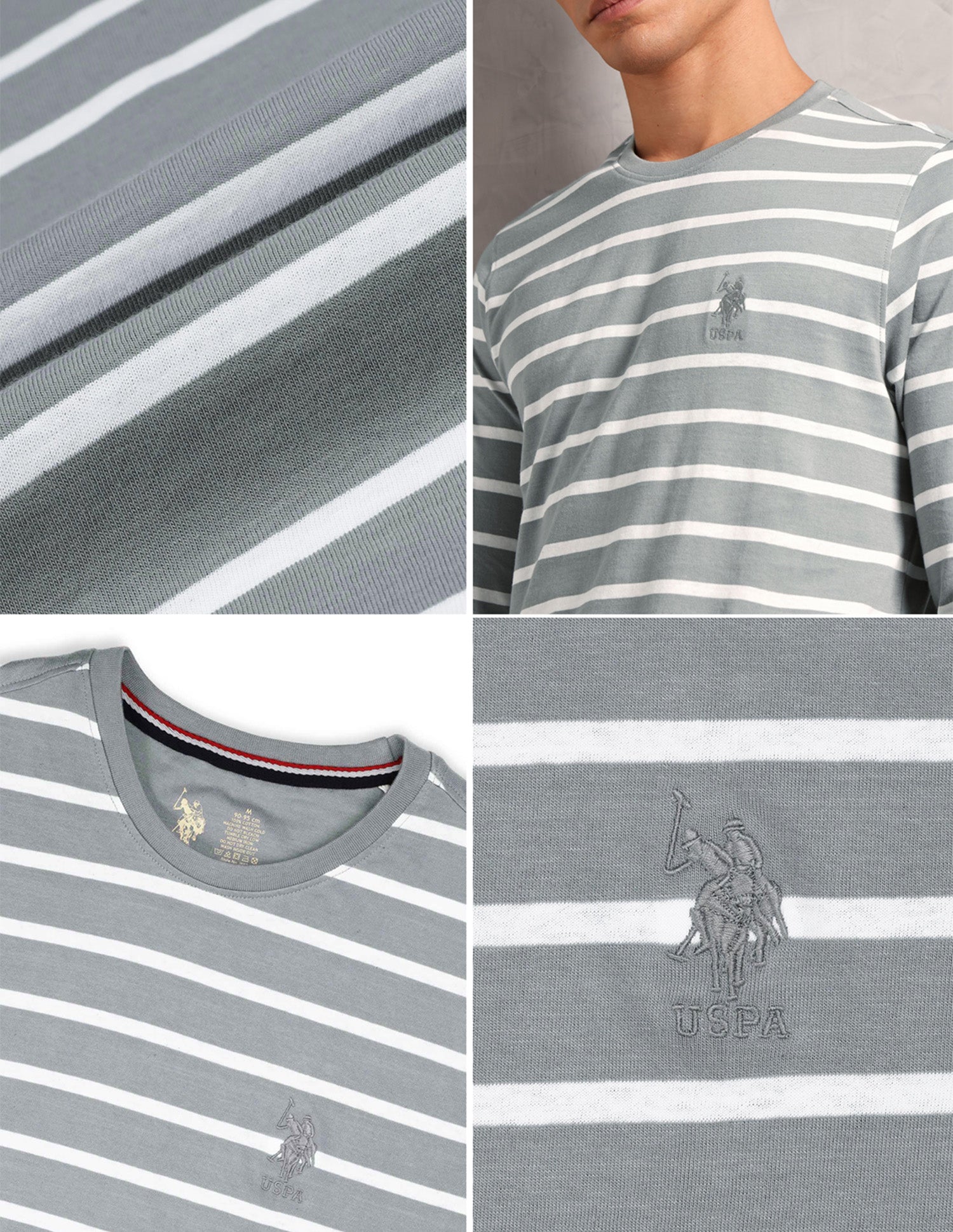 Horizontal Striped Pure Cotton I689 Lounge T-Shirt - Pack Of 1 Ghost Grey / White - U.S. POLO ASSN. | Large