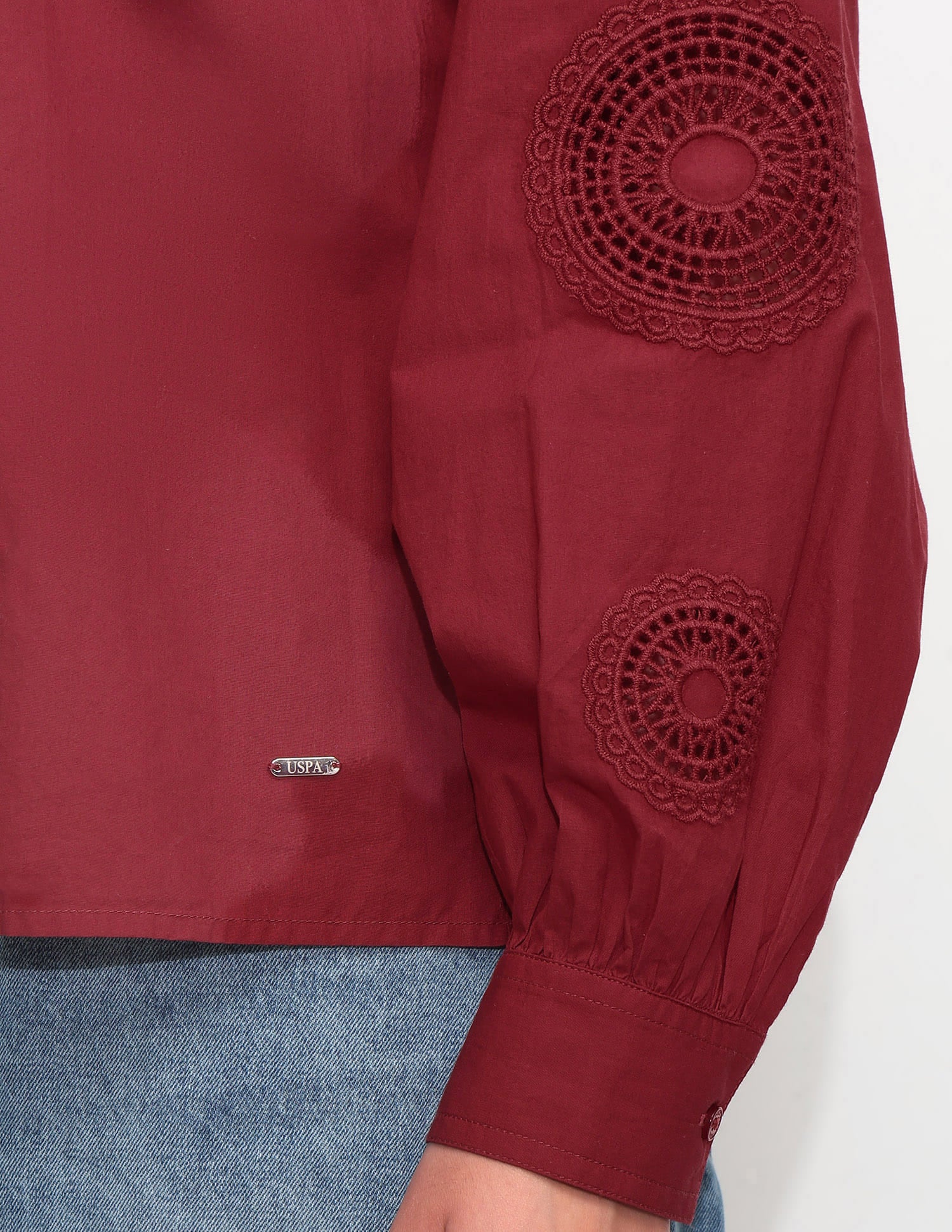 Relaxed Fit Solid Shirt With Embroidery Red - U.S. Polo Assn. India | Large